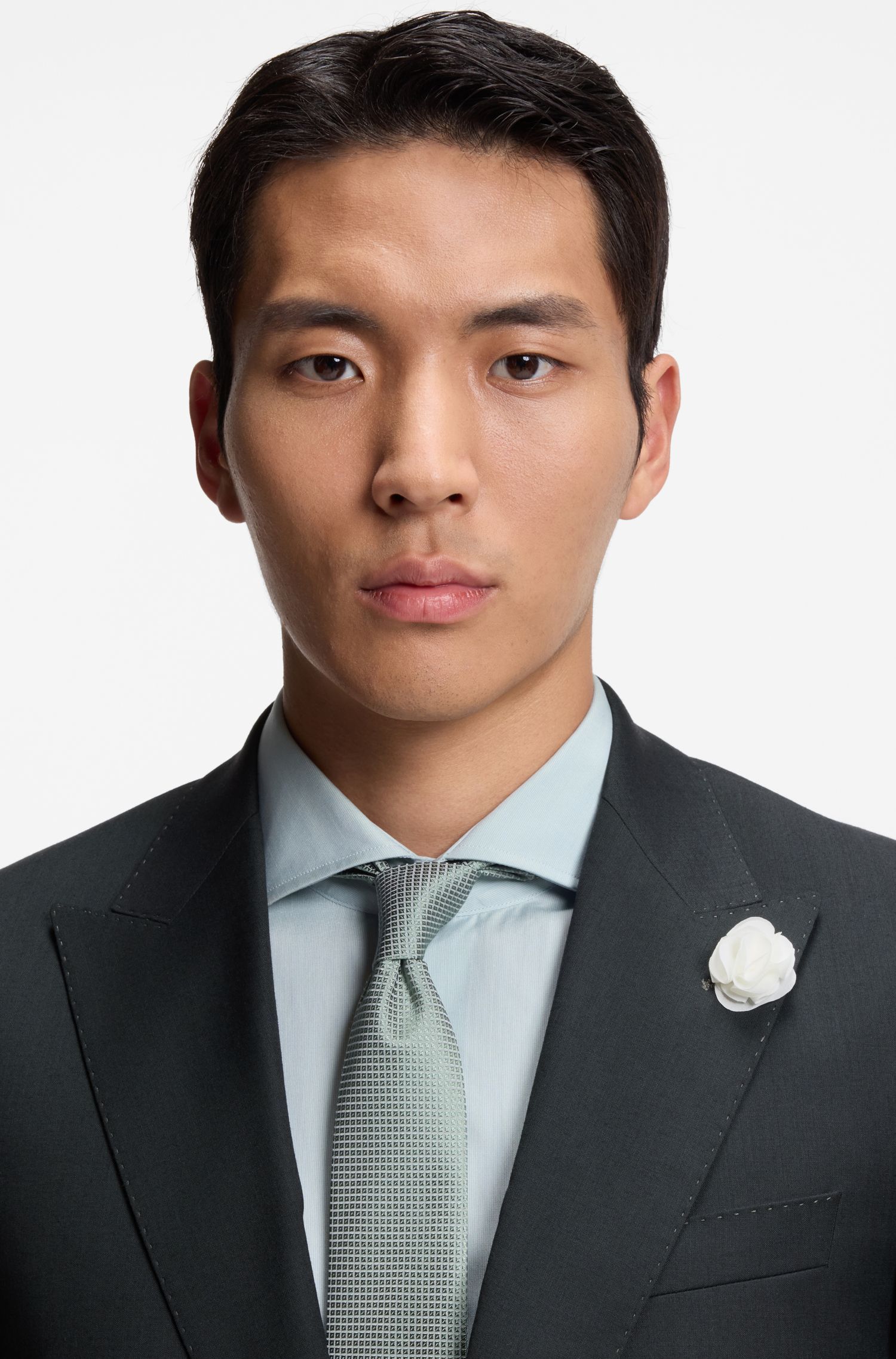 BOSS - Áo khoác dáng slim fit họa tiết melange pha len