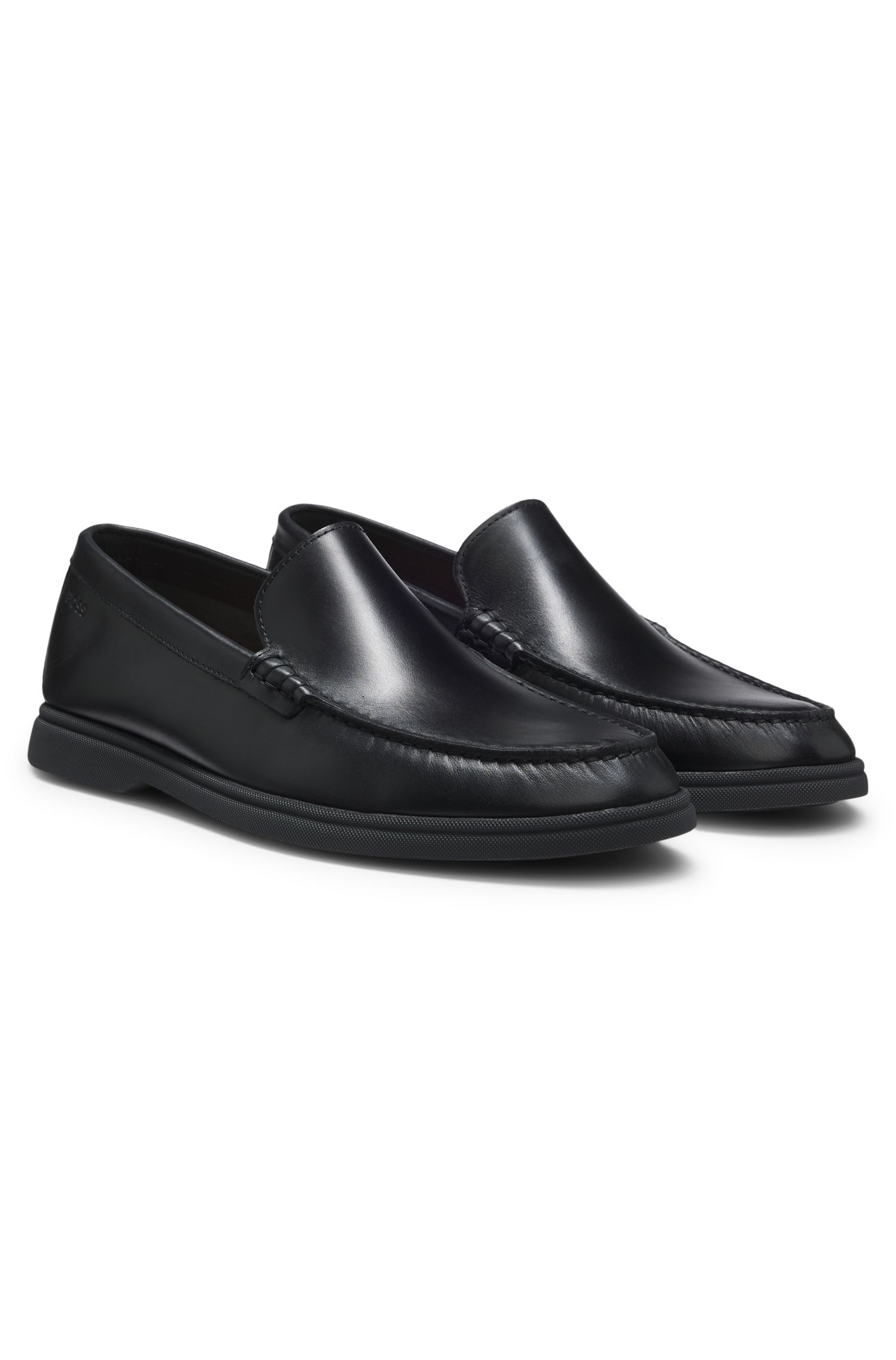 BOSS - Giày moccasins da với logo dập nổi