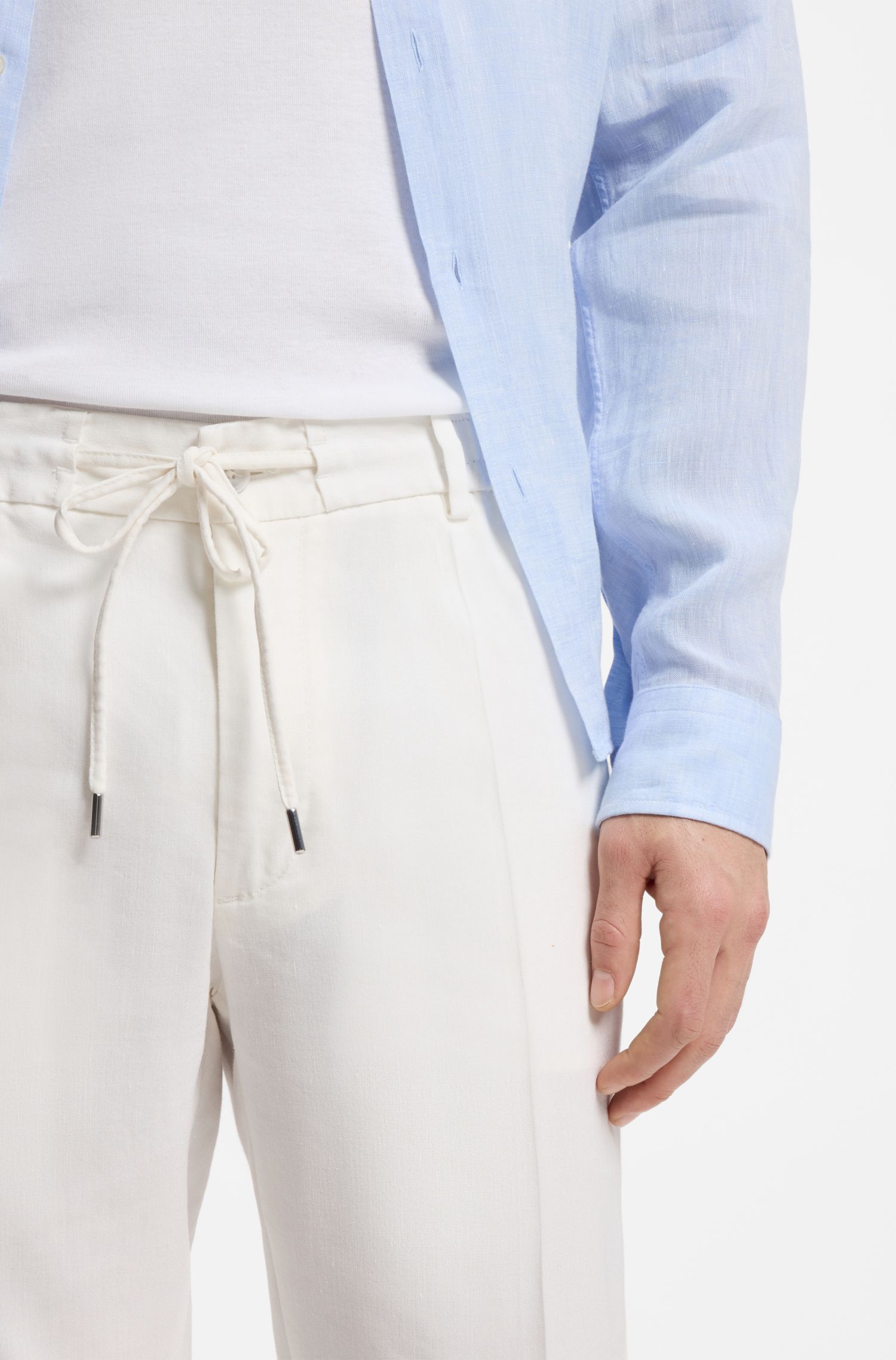 BOSS - Quần tây modern fit, pha linen