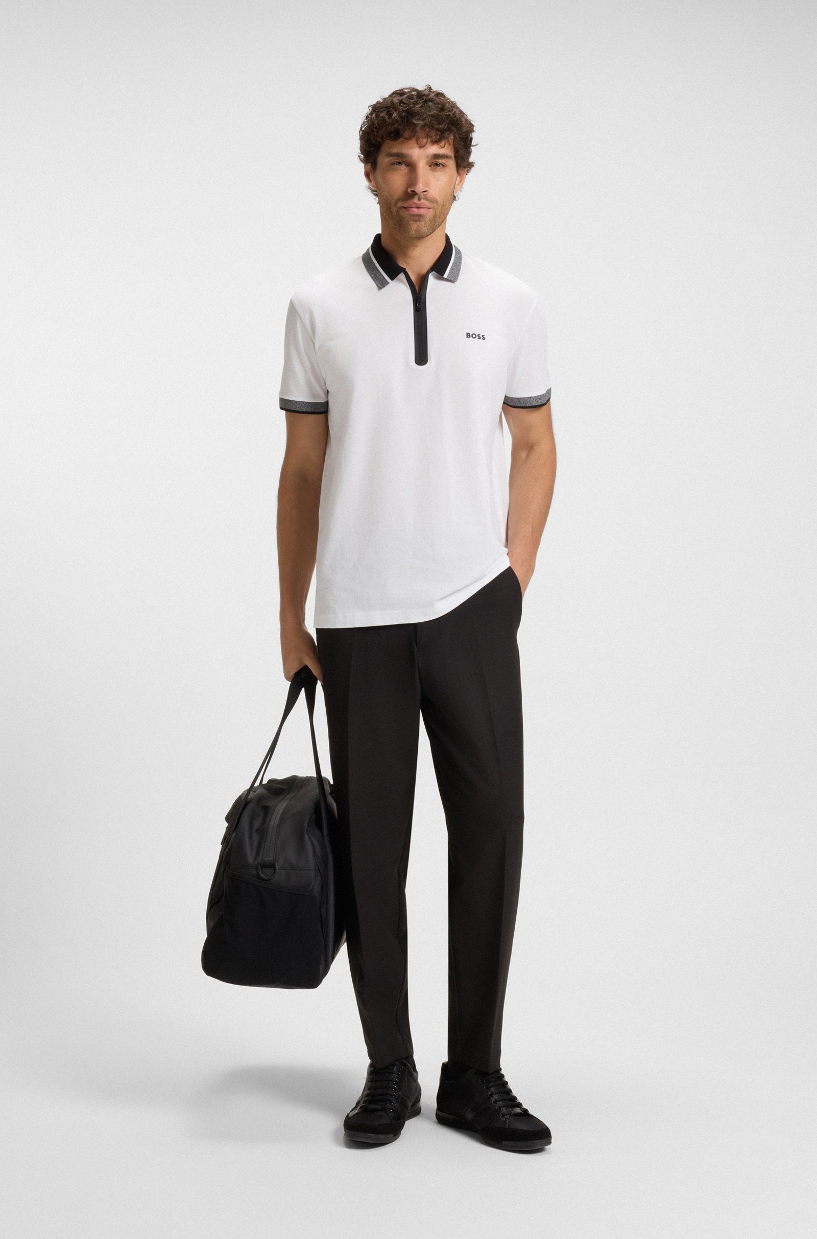 BOSS - Áo polo cotton piqué có khóa kéo