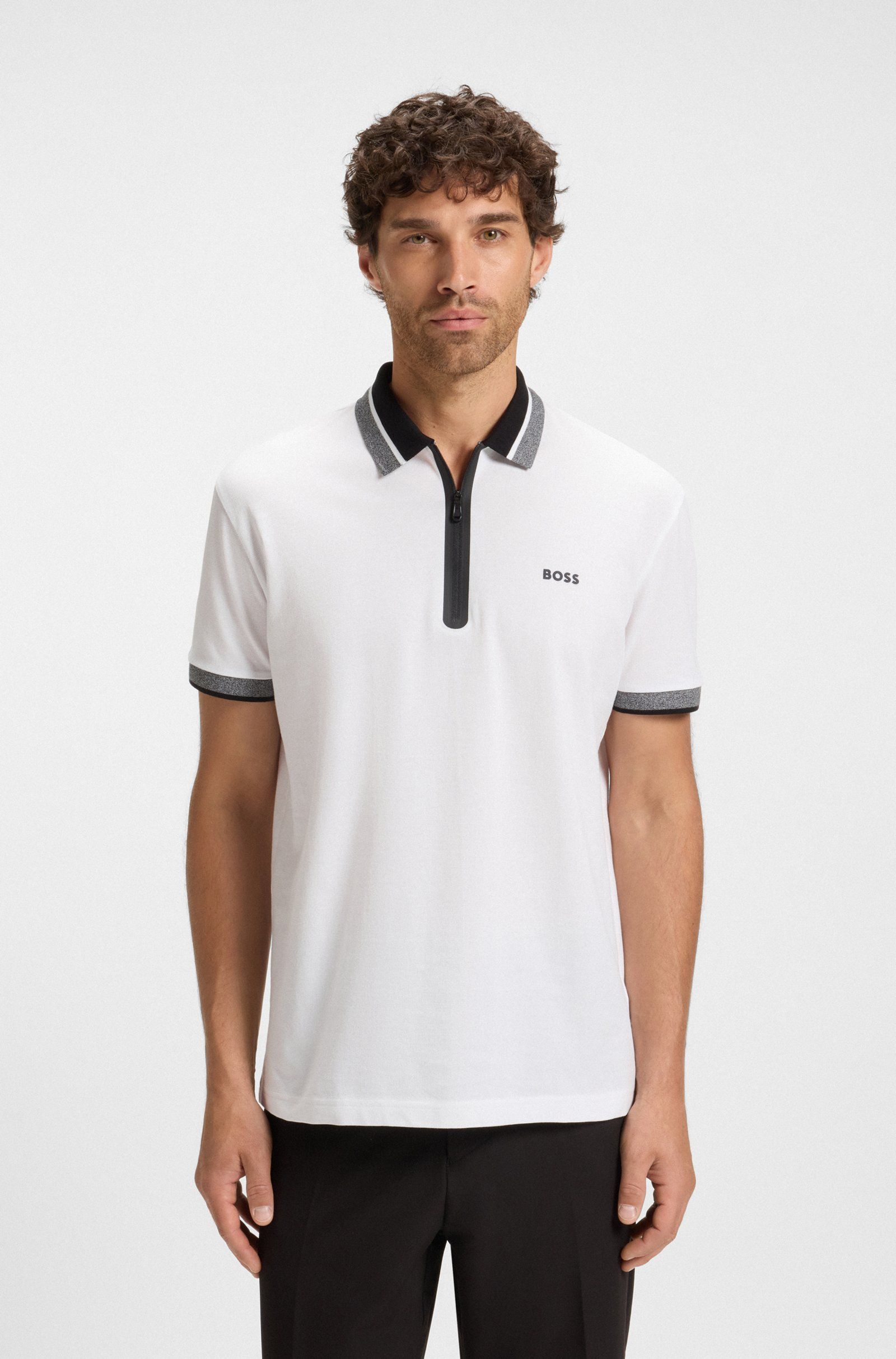 BOSS - Áo polo cotton piqué có khóa kéo