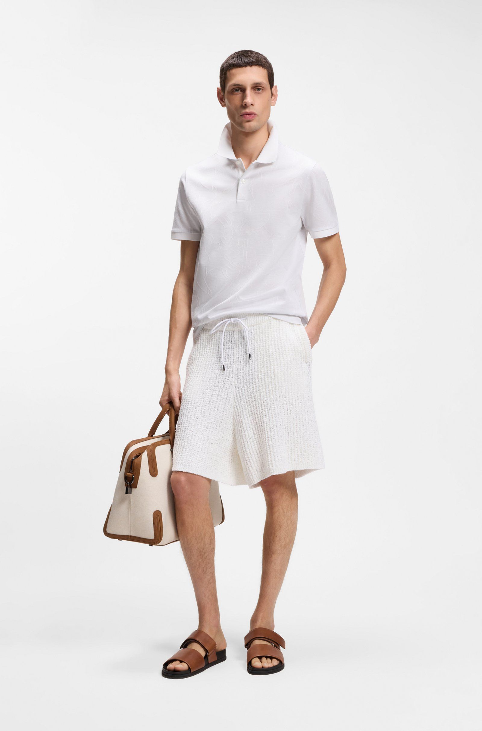 BOSS - Áo polo cotton họa tiết jacquard