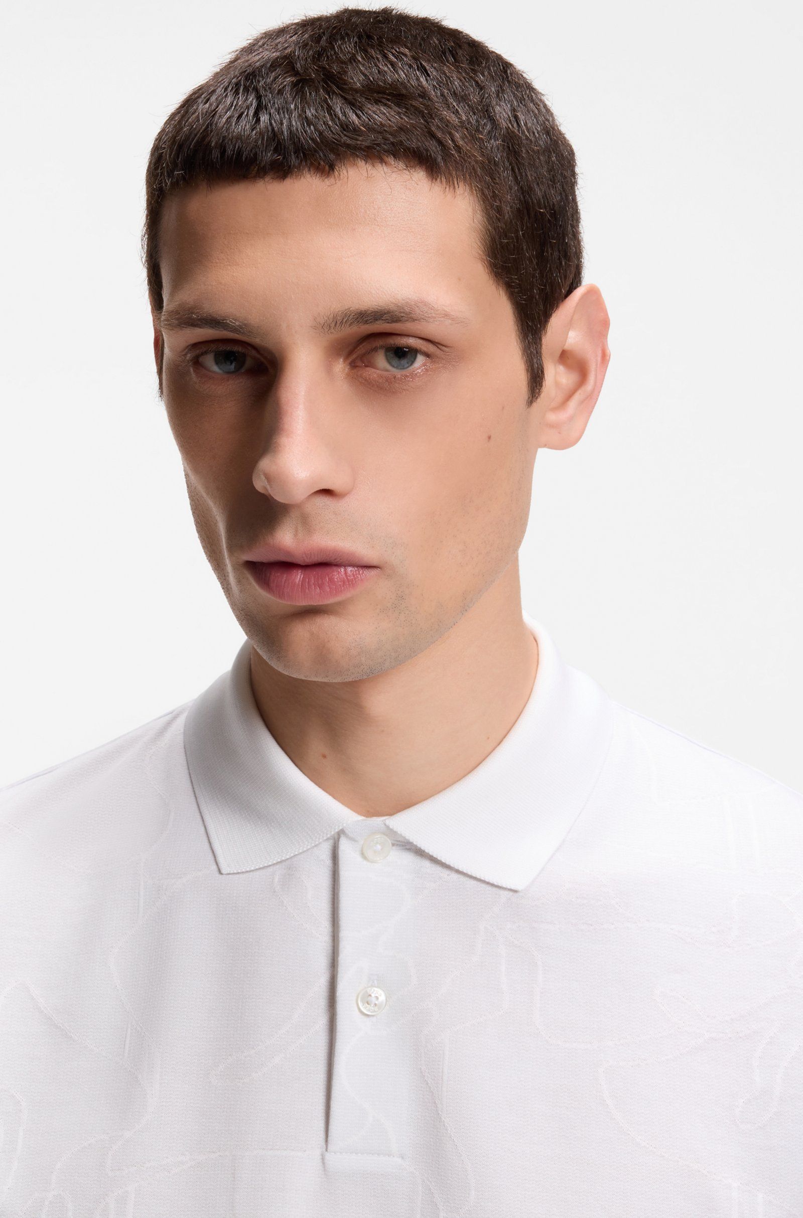 BOSS - Áo polo cotton họa tiết jacquard