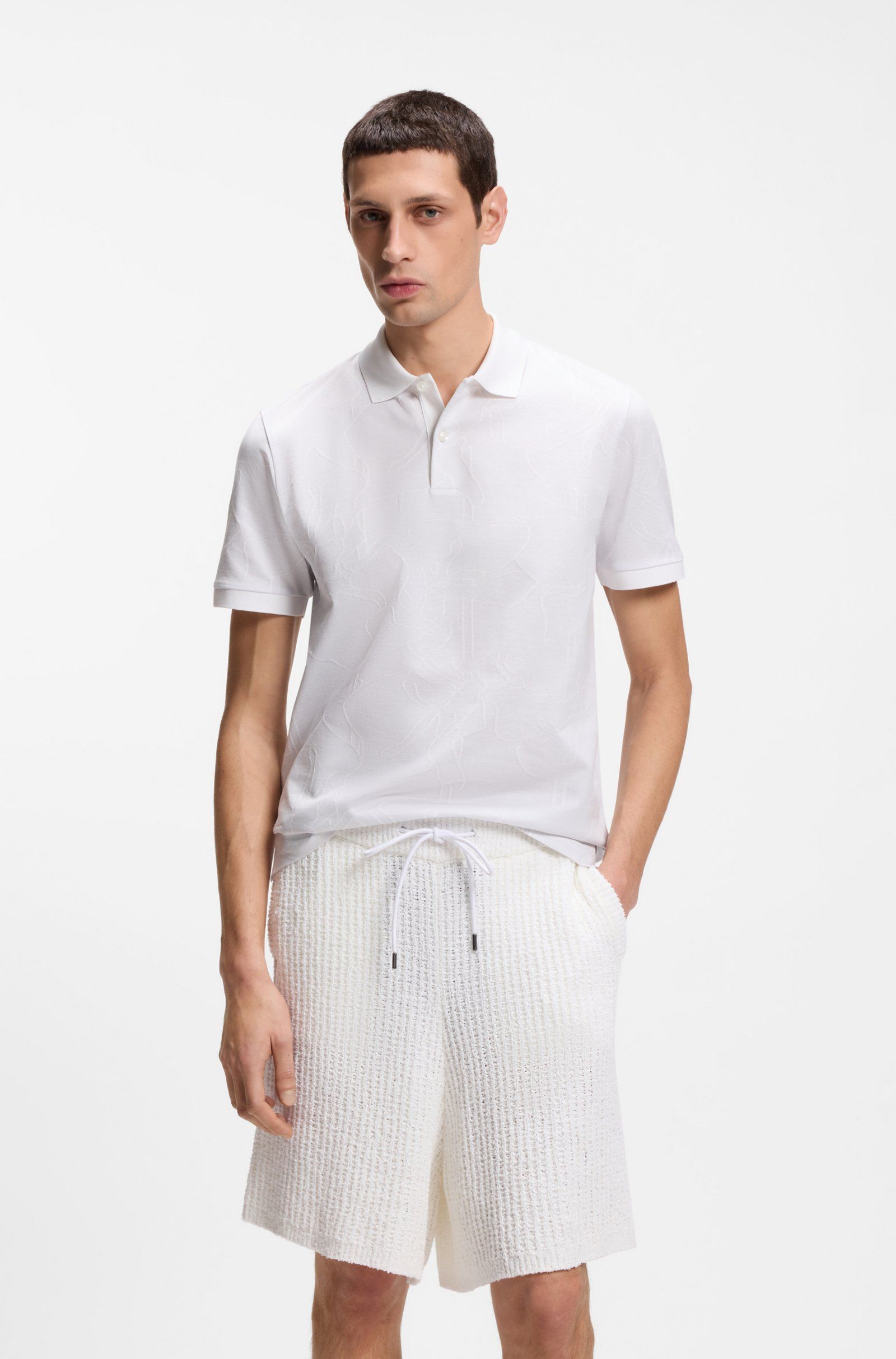 Áo polo cotton họa tiết jacquard