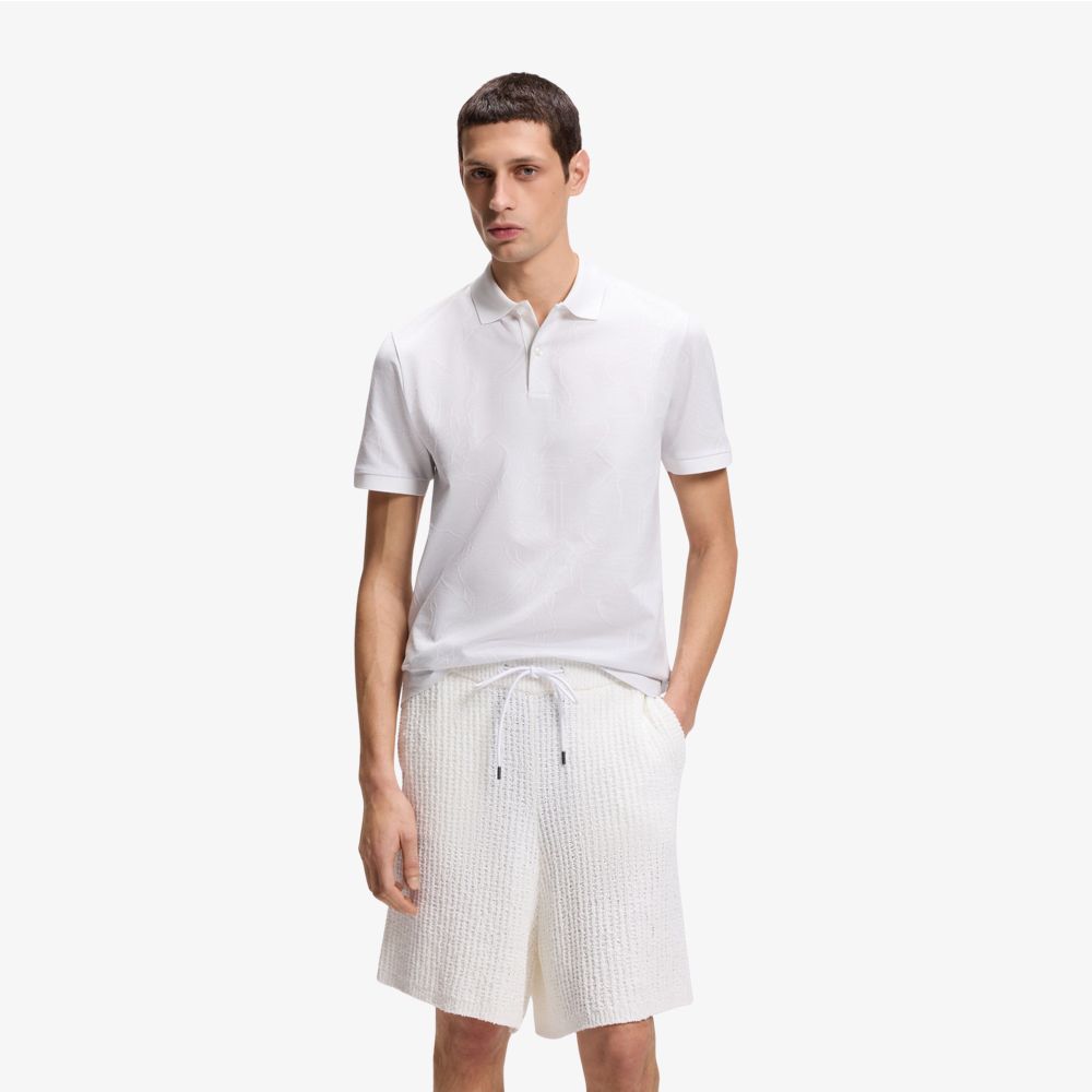BOSS - Áo polo cotton họa tiết jacquard
