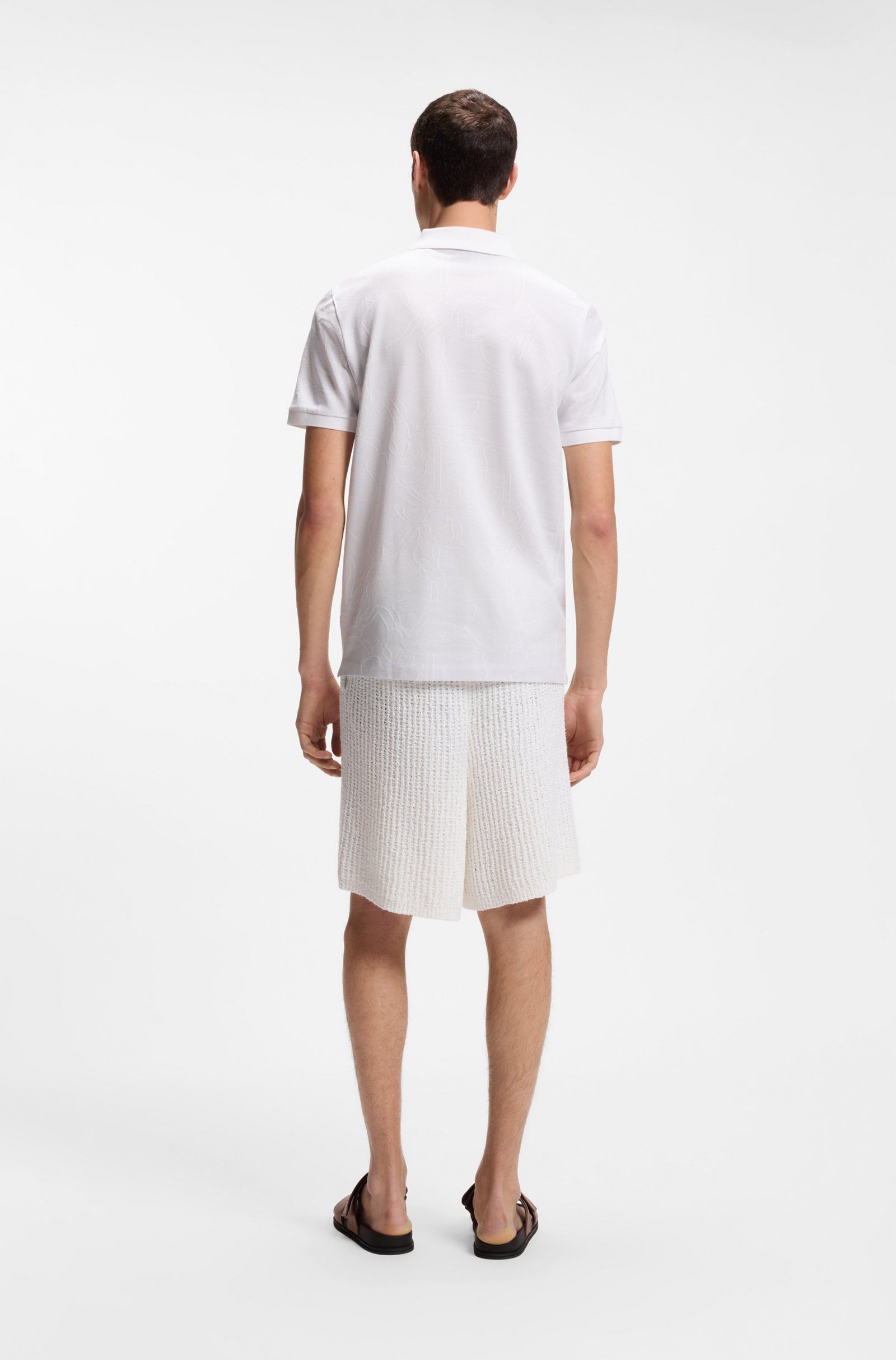 BOSS - Áo polo cotton họa tiết jacquard