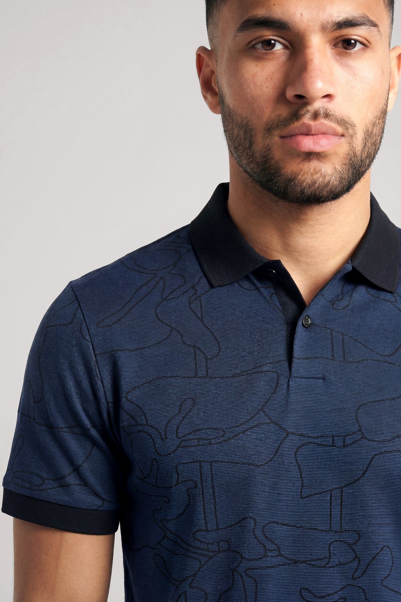 BOSS - Áo polo cotton họa tiết jacquard