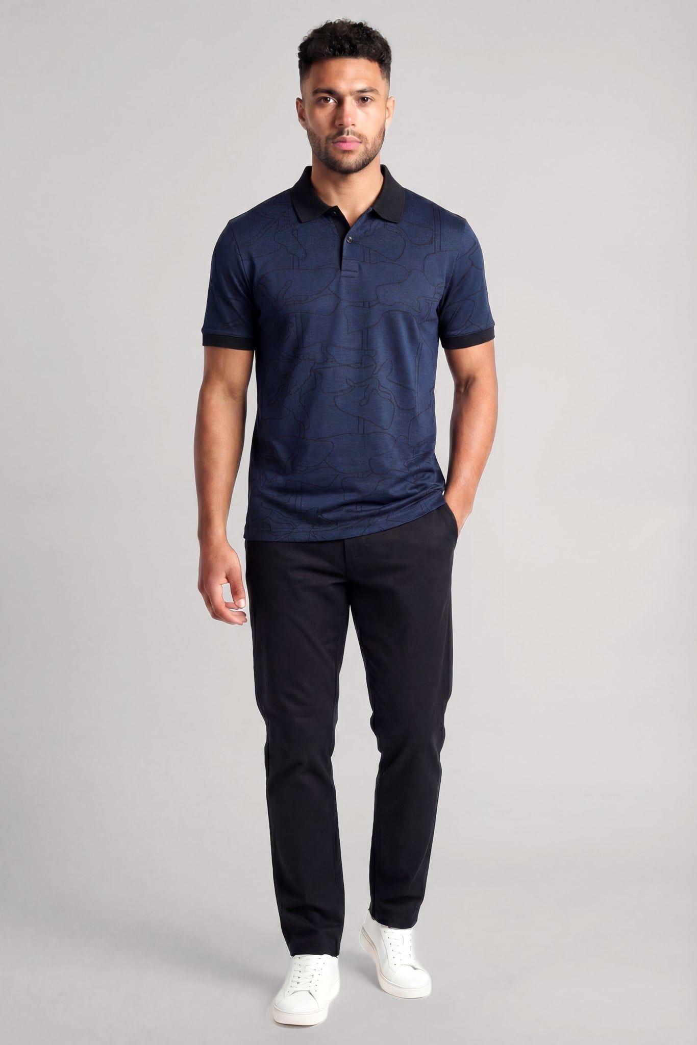 BOSS - Áo polo cotton họa tiết jacquard