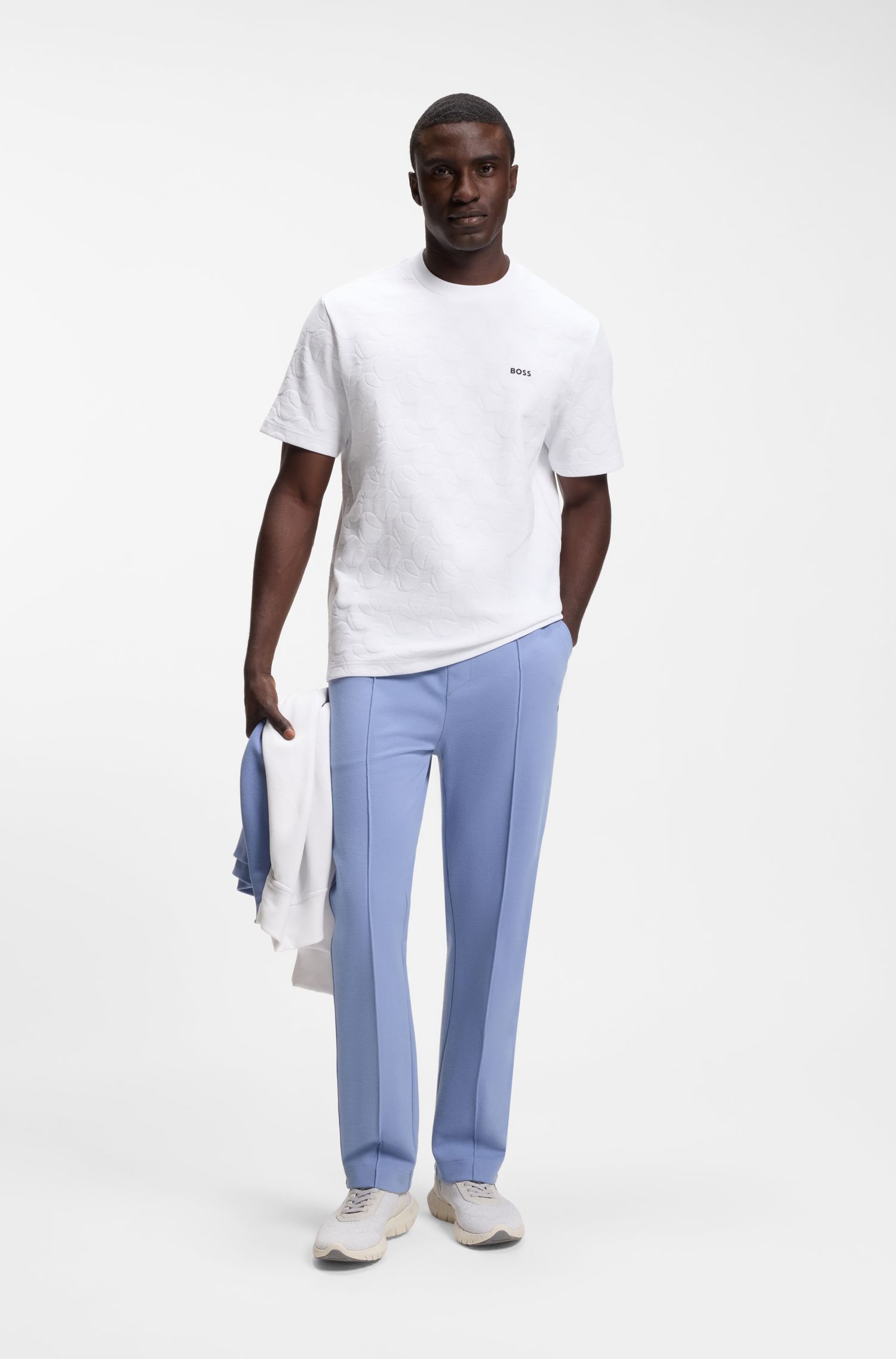 BOSS - Áo thun pha cotton với họa tiết quả bóng tennis