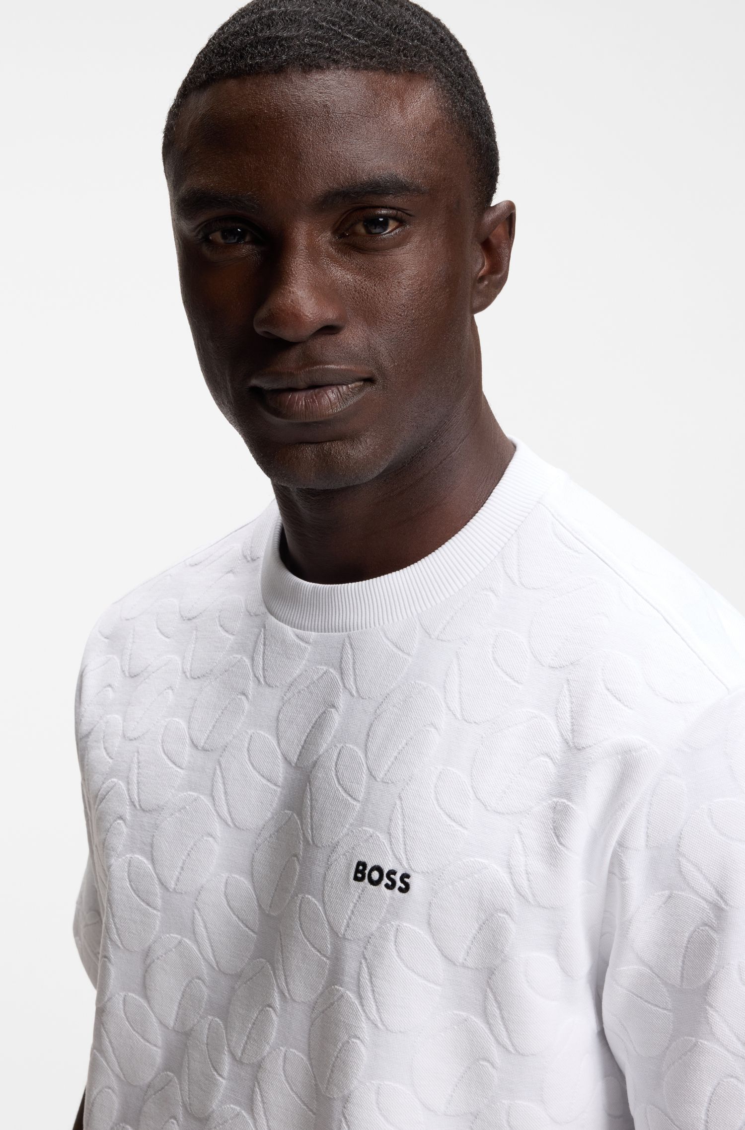 BOSS - Áo thun pha cotton với họa tiết quả bóng tennis