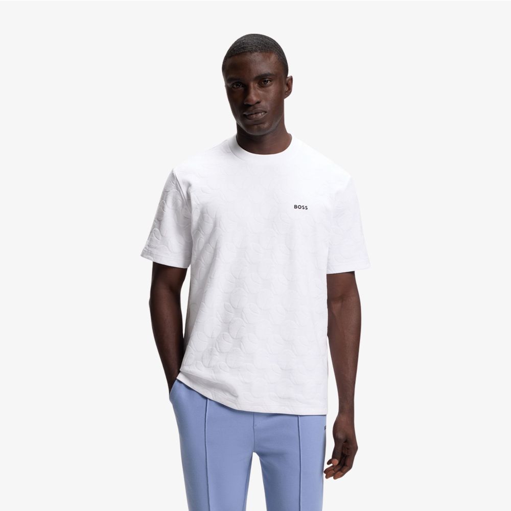 BOSS - Áo thun pha cotton với họa tiết quả bóng tennis