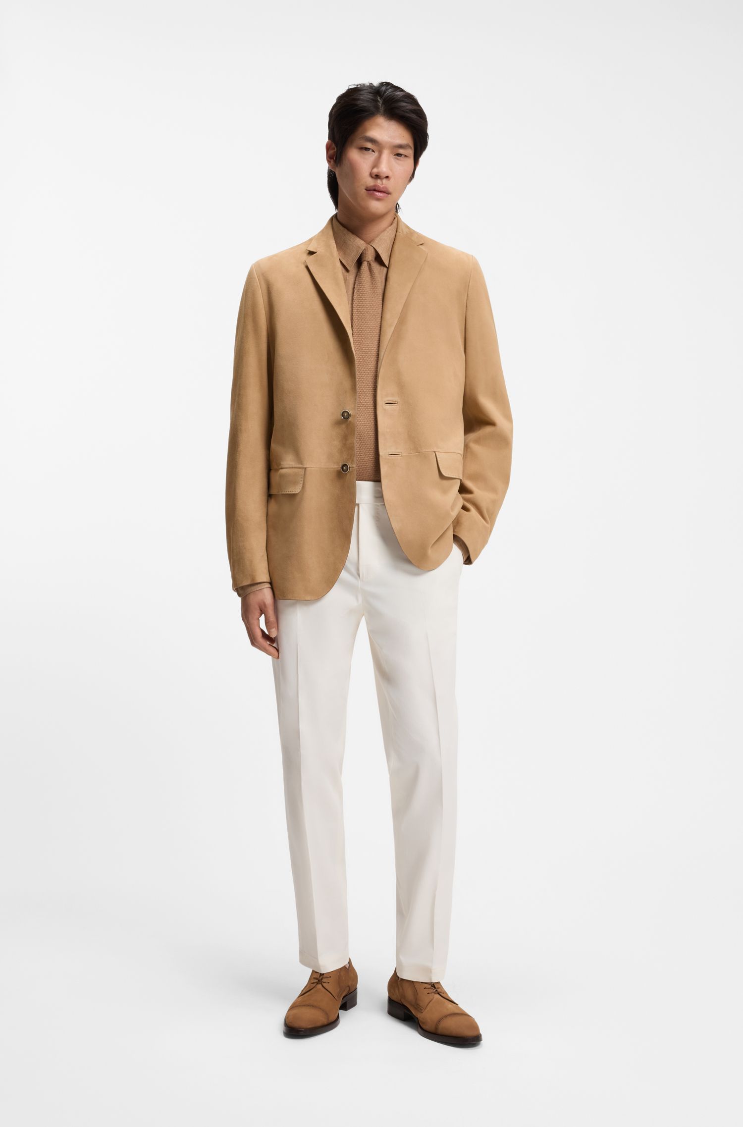 BOSS - Áo blazer da lộn với đường thêu AMF