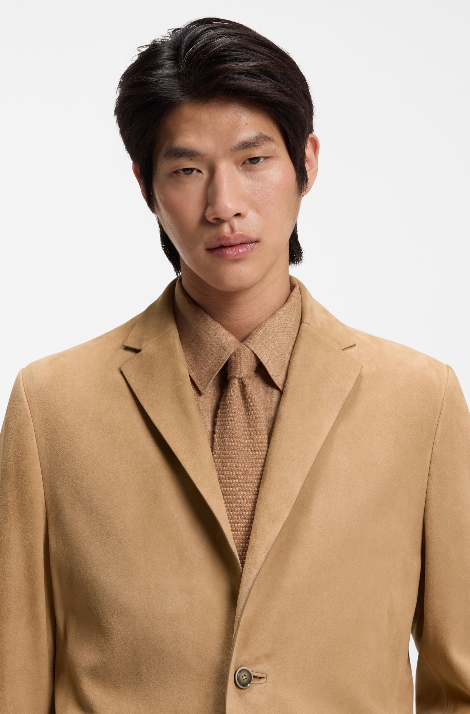 BOSS - Áo blazer da lộn với đường thêu AMF