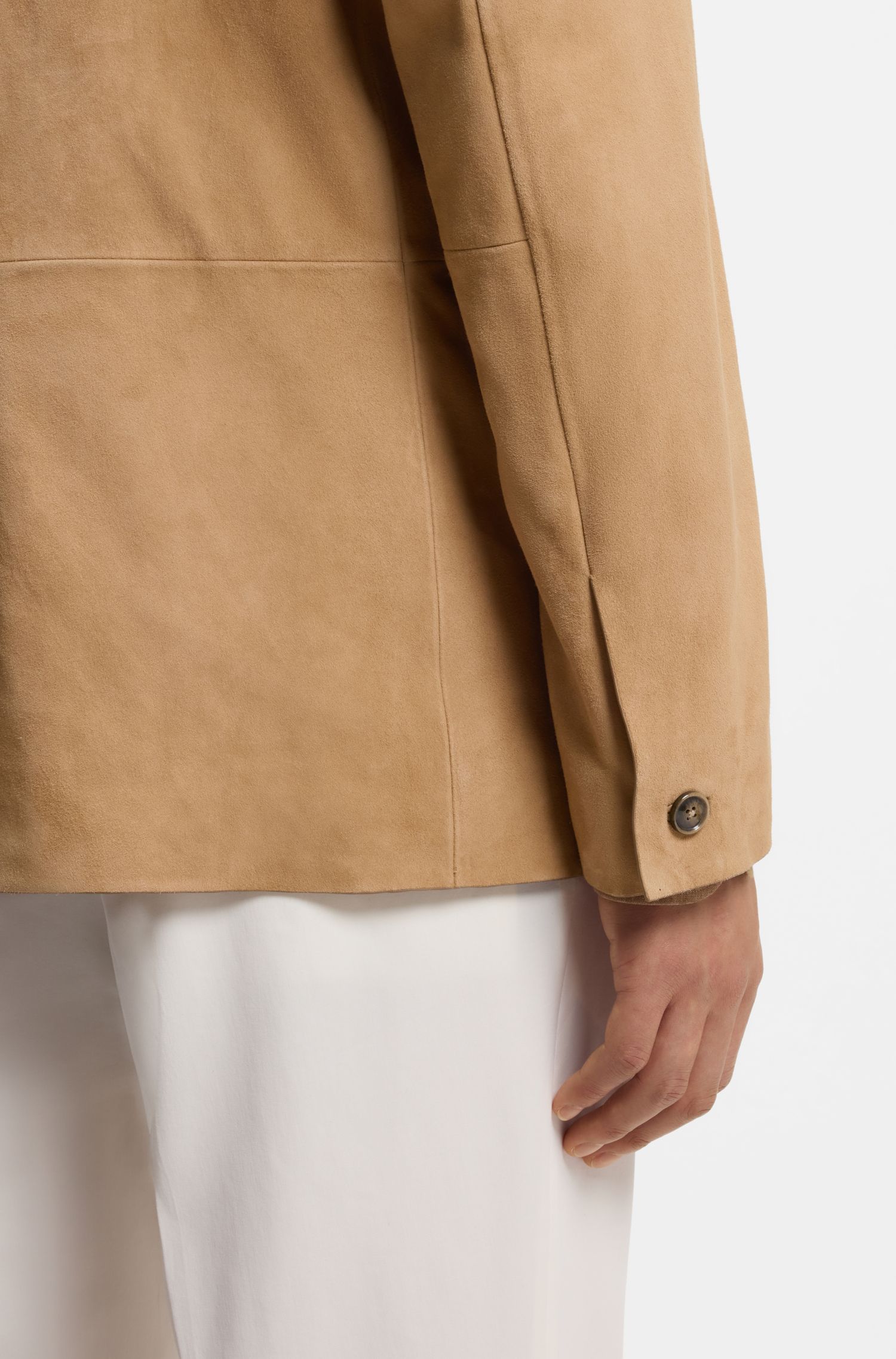 BOSS - Áo blazer da lộn với đường thêu AMF