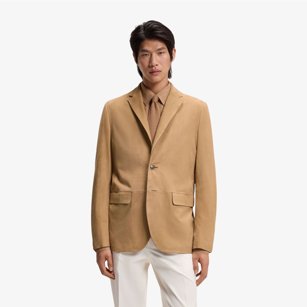 BOSS - Áo blazer da lộn với đường thêu AMF
