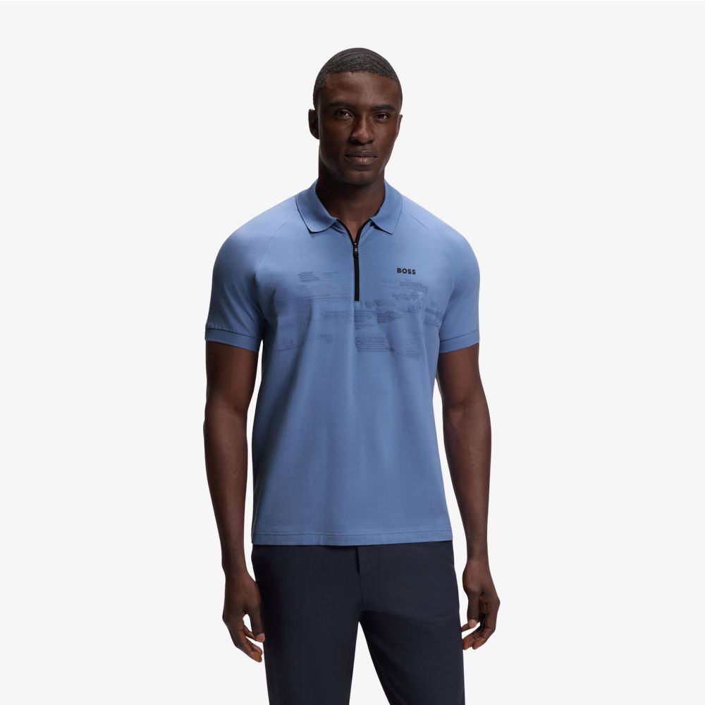 BOSS - Áo polo cotton pha với hoạ tiết phản quang