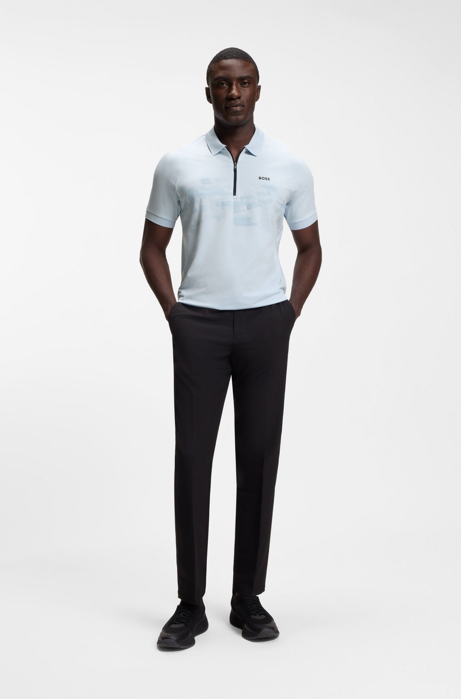 BOSS - Áo polo cotton pha với hoạ tiết phản quang