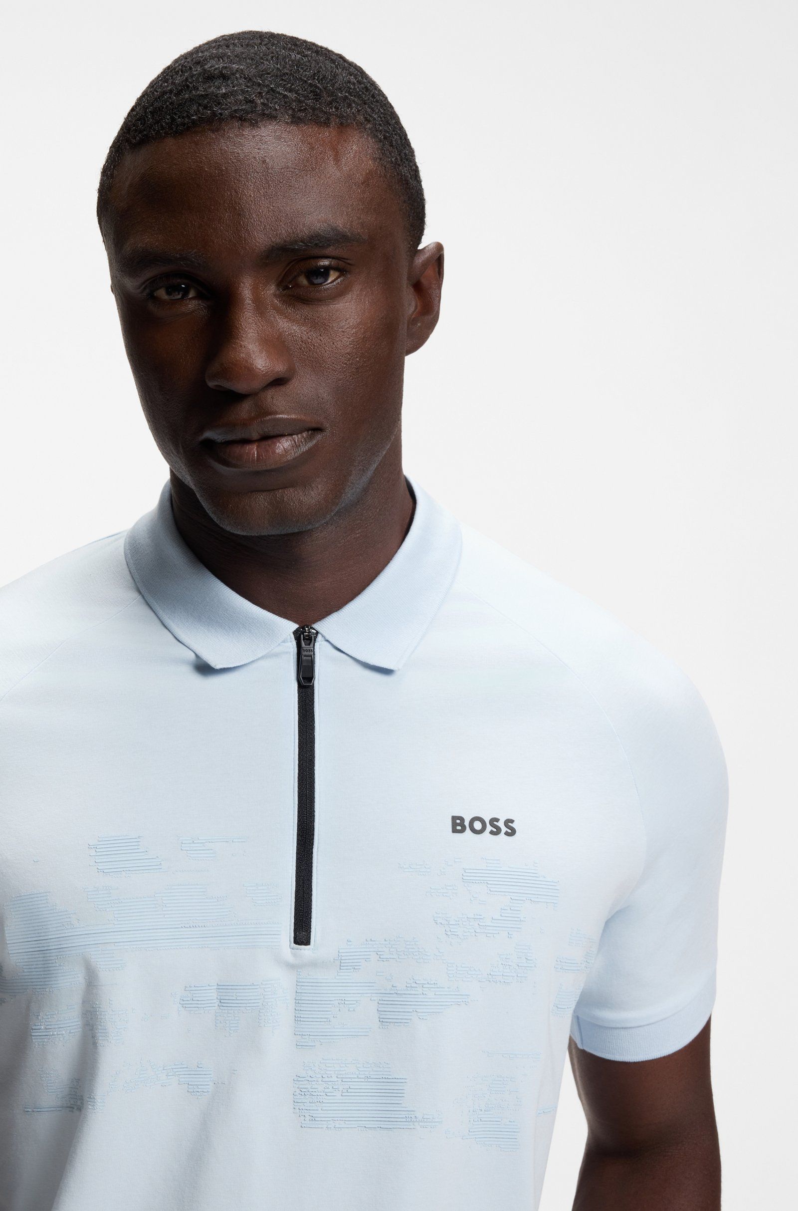 BOSS - Áo polo cotton pha với hoạ tiết phản quang
