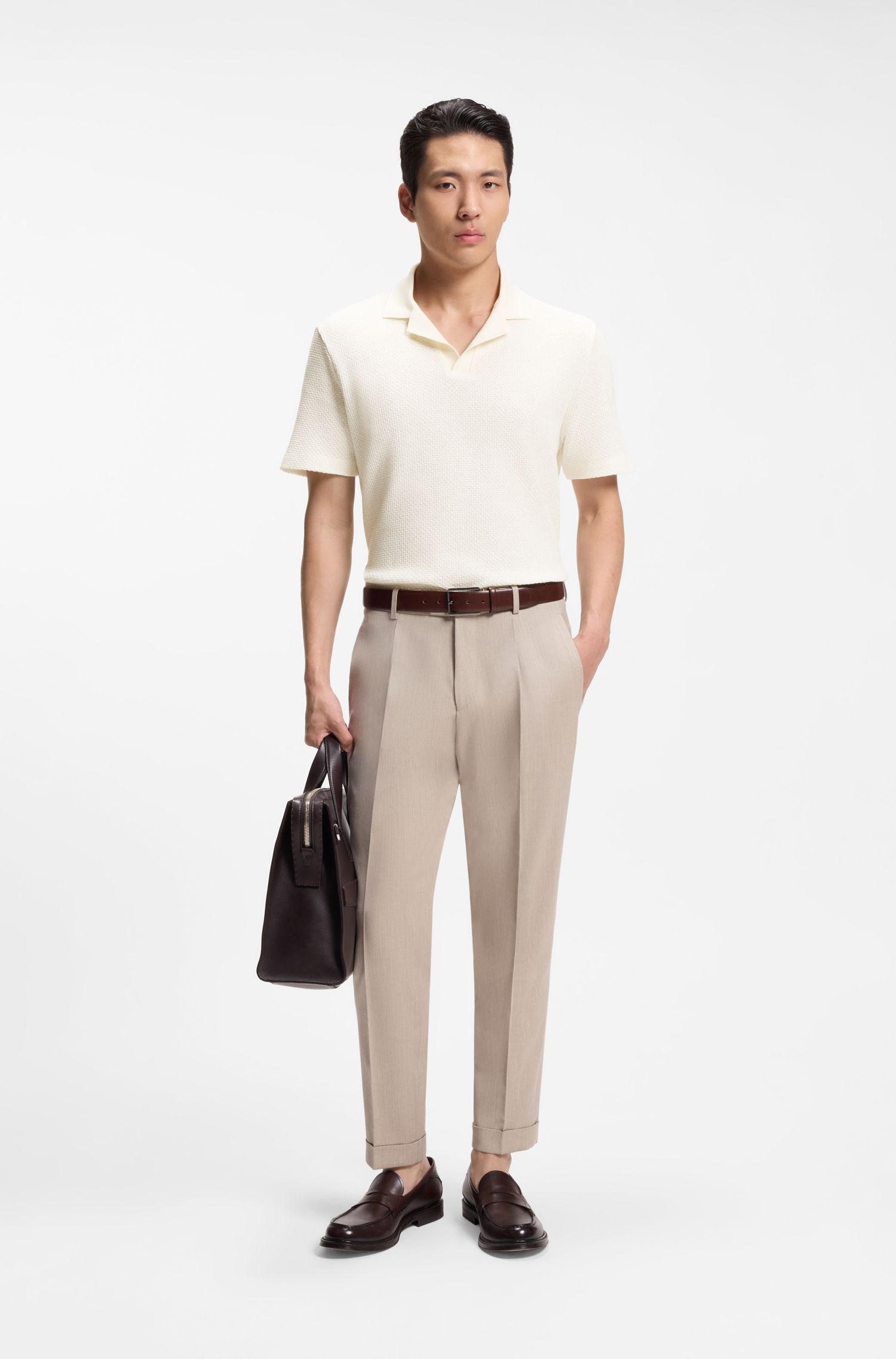 BOSS - Áo polo làm từ chất liệu cotton và linen sản xuất tại Ý