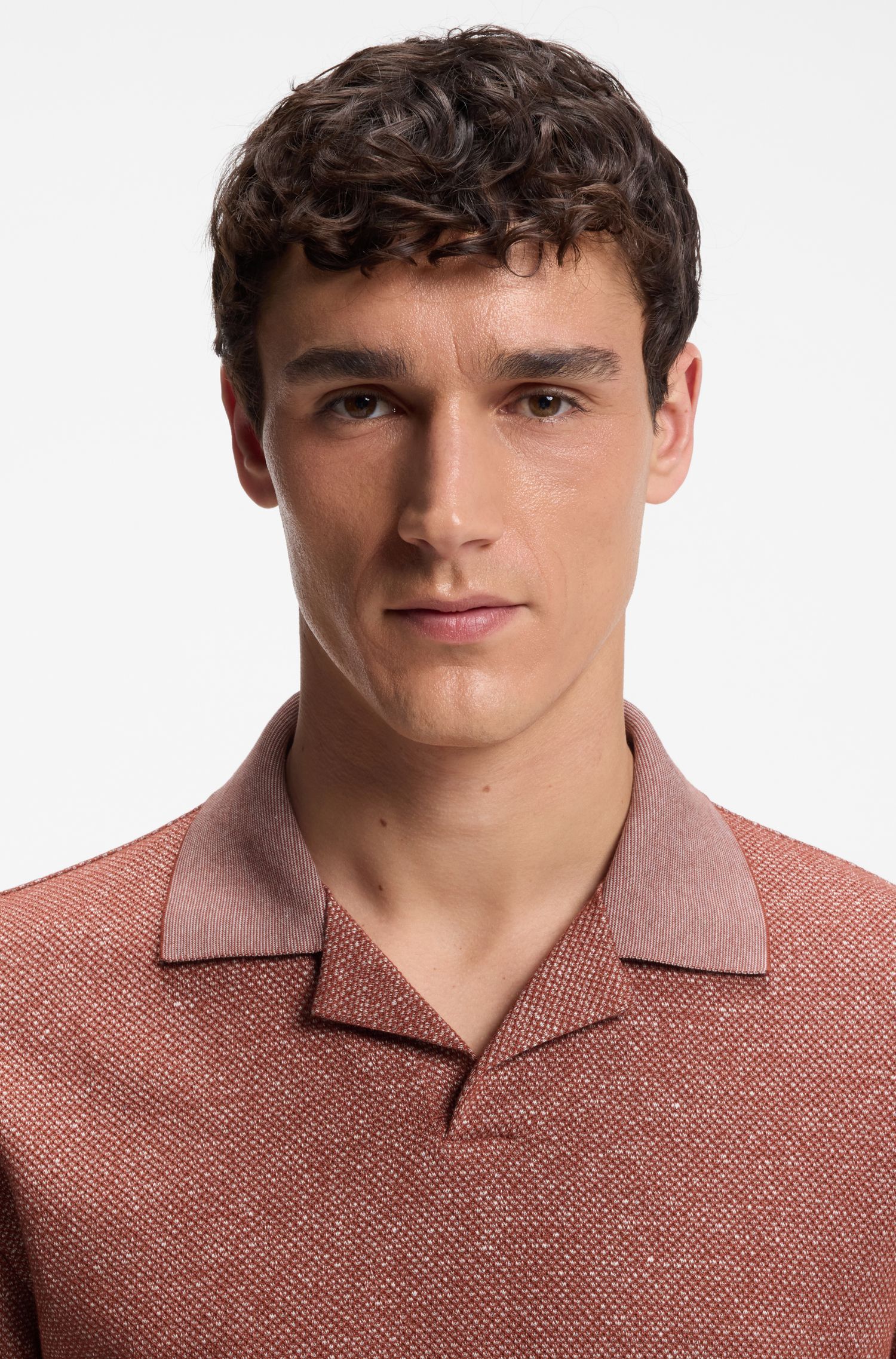 BOSS - Áo polo cổ bẻ làm từ chất liệu cotton, lanh và lụa