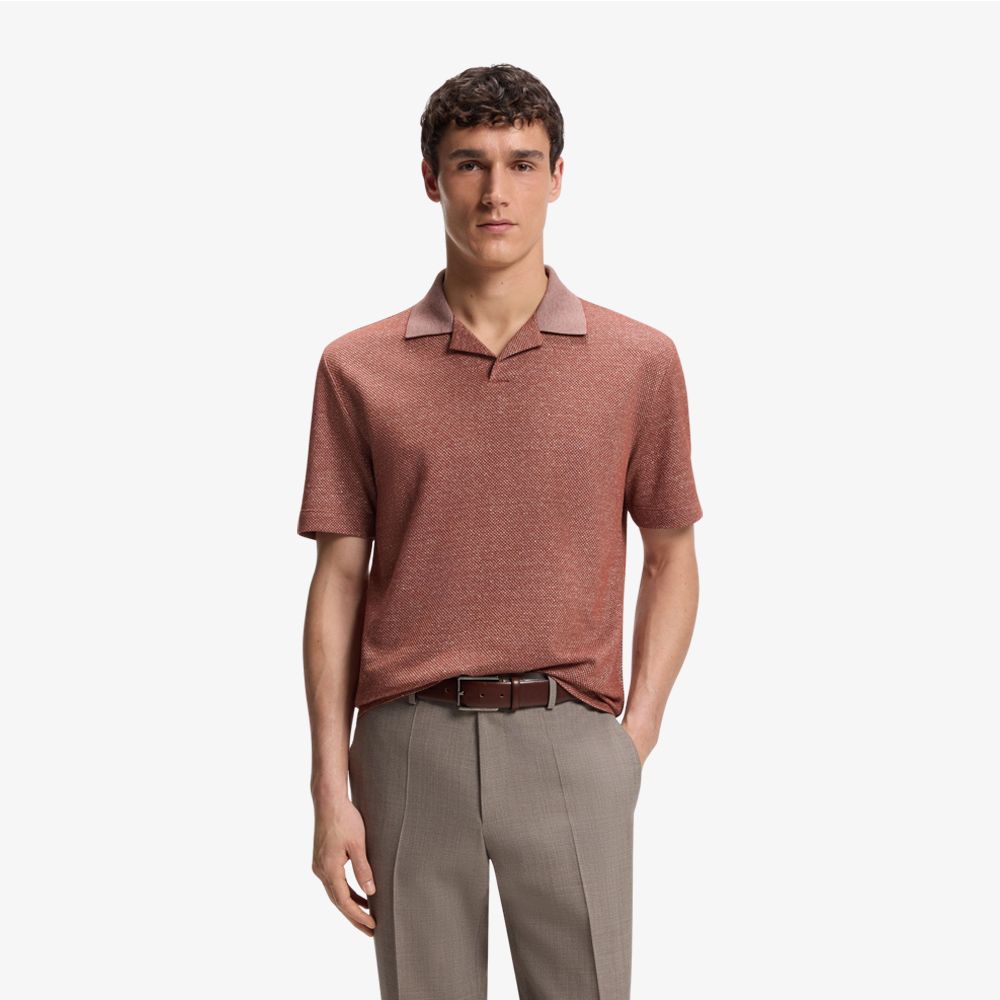 BOSS - Áo polo cổ bẻ làm từ chất liệu cotton, lanh và lụa