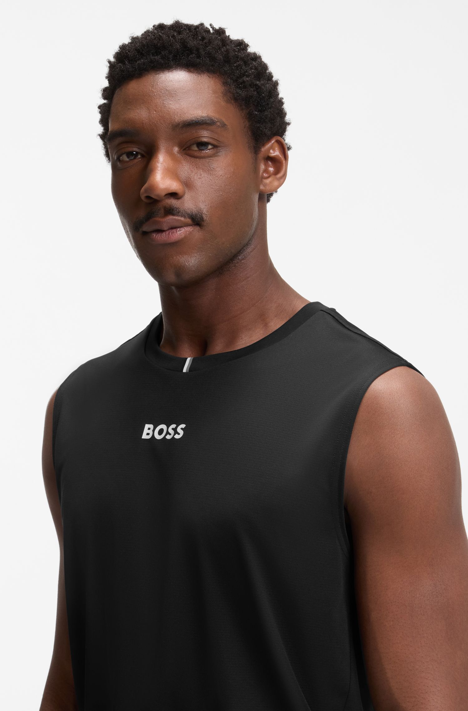 BOSS - Áo ba lỗ chất liệu jersey co giãn thấm hút mồ hôi với chi tiết logo