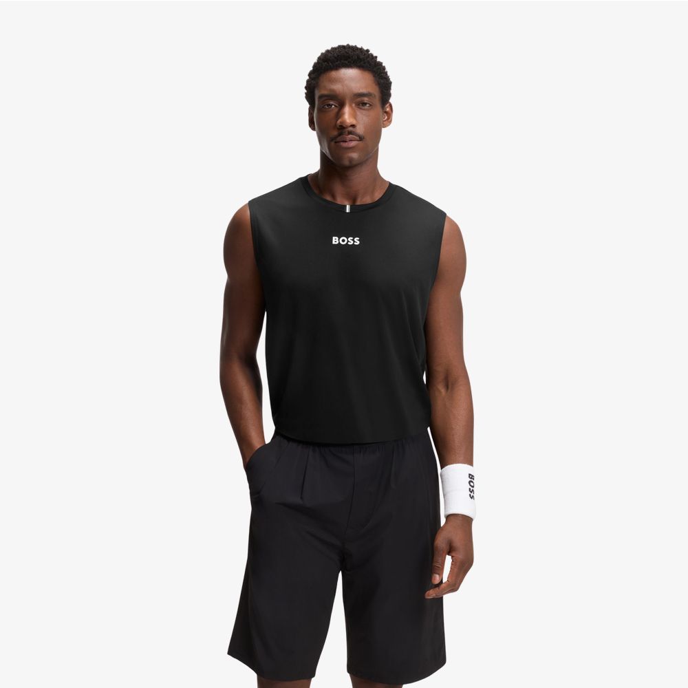 BOSS - Áo ba lỗ chất liệu jersey co giãn thấm hút mồ hôi với chi tiết logo