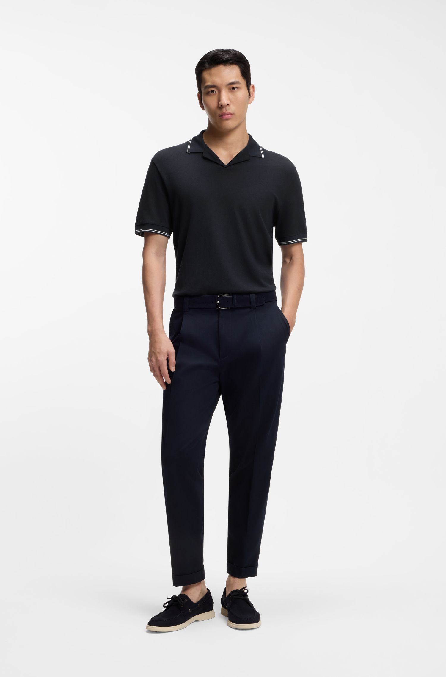 BOSS - Áo polo cổ bẻ Johnny cotton và linen