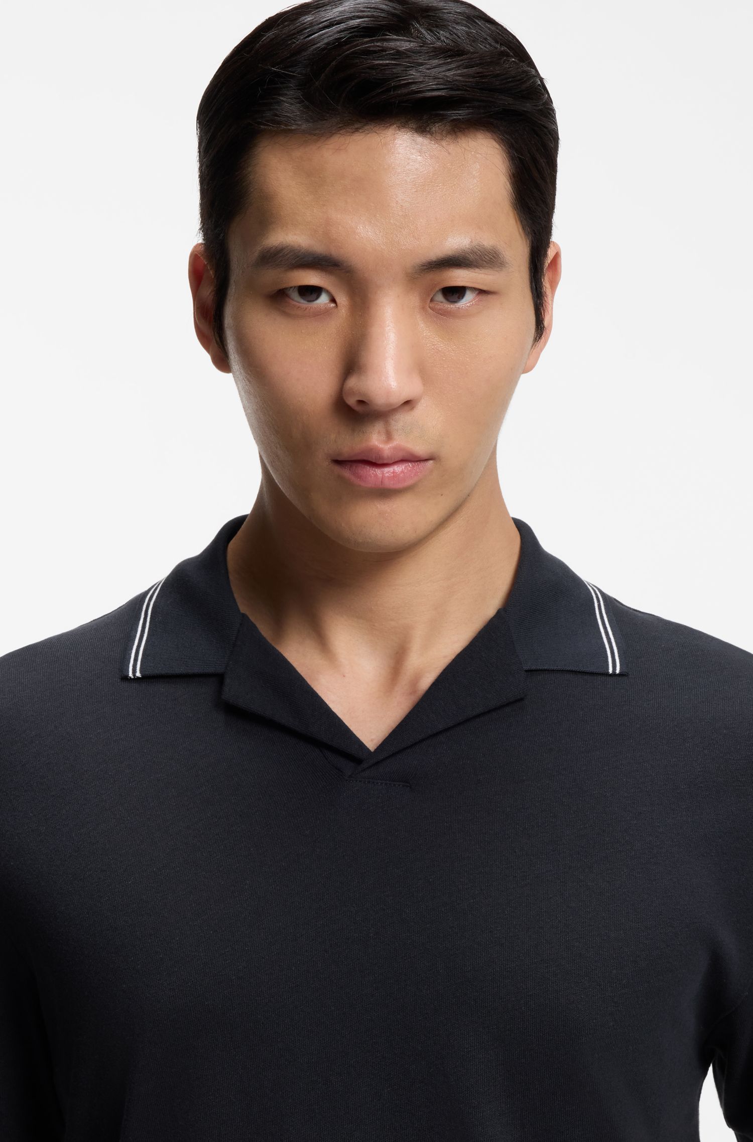 BOSS - Áo polo cổ bẻ Johnny cotton và linen