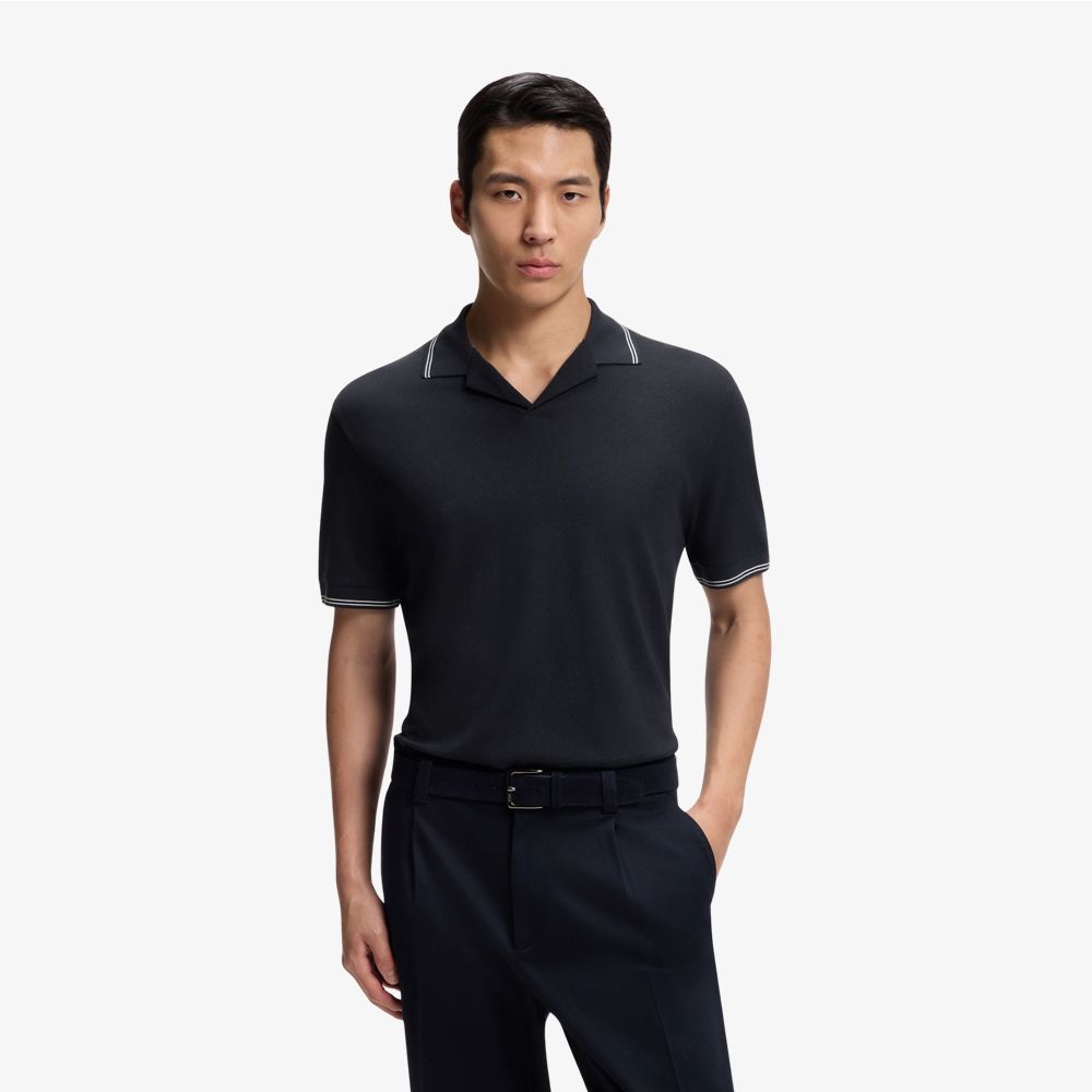 BOSS - Áo polo cổ bẻ Johnny cotton và linen