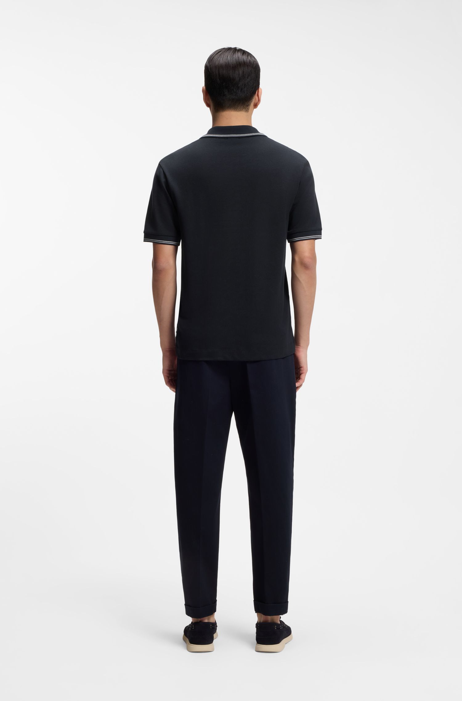 BOSS - Áo polo cổ bẻ Johnny cotton và linen