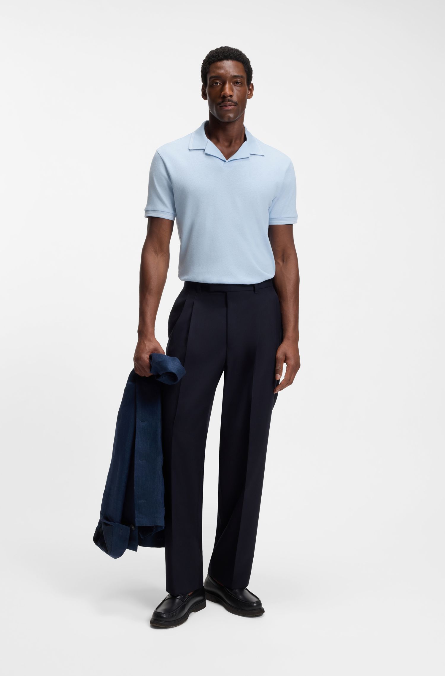BOSS - Áo polo cổ bẻ Johnny cotton và linen