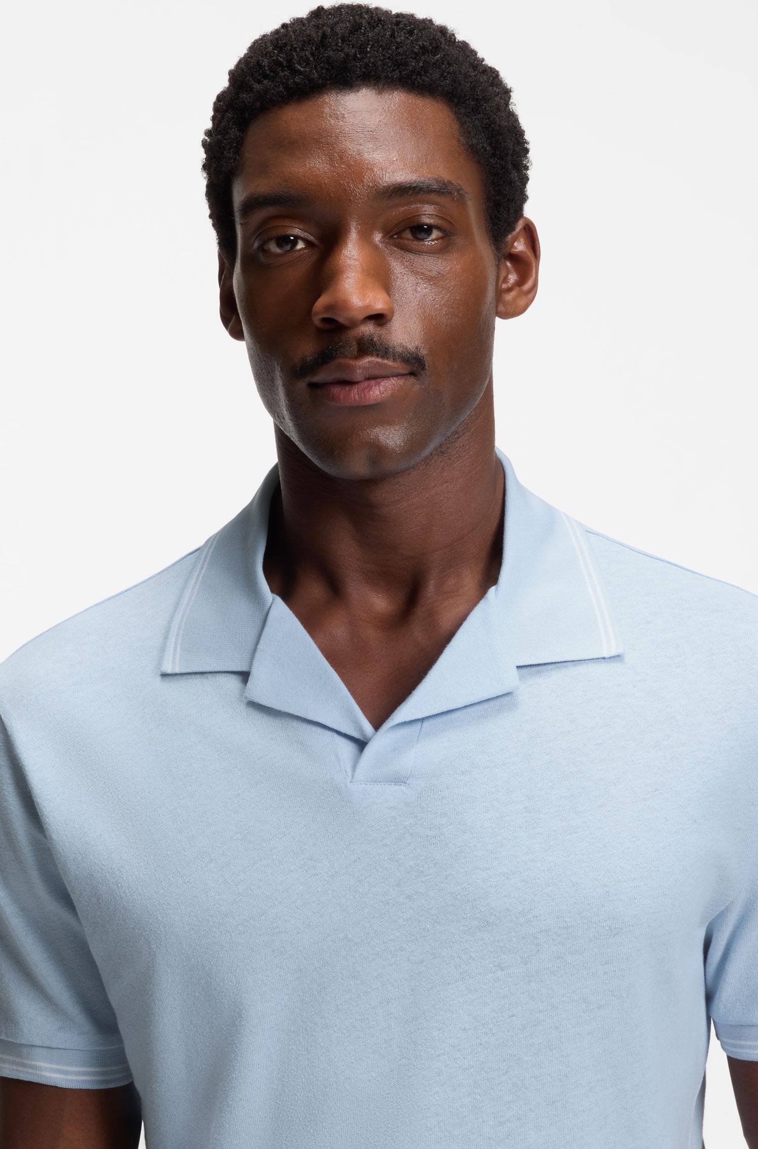 BOSS - Áo polo cổ bẻ Johnny cotton và linen