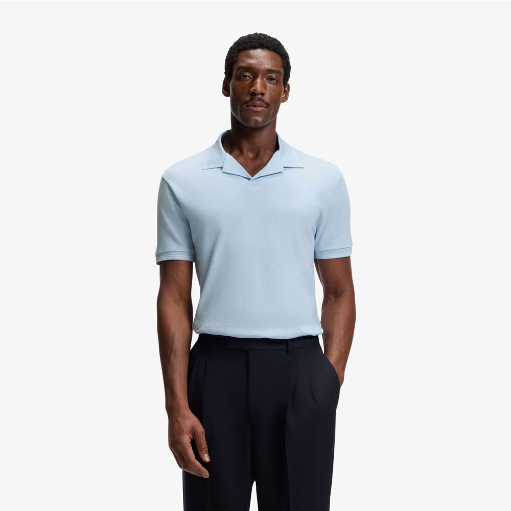 BOSS - Áo polo cổ bẻ Johnny cotton và linen