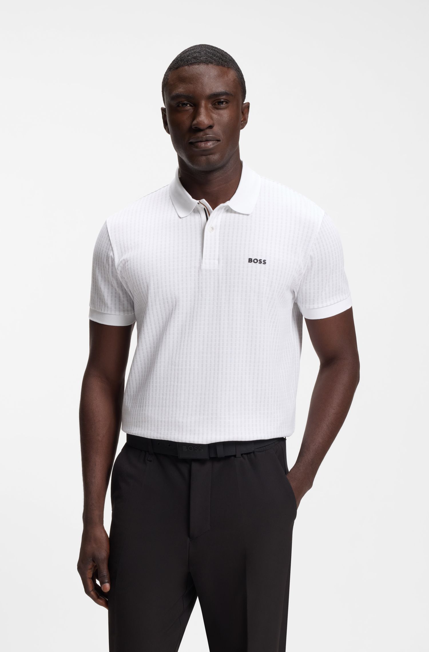 Áo polo vải cotton pique in họa tiết toàn thân