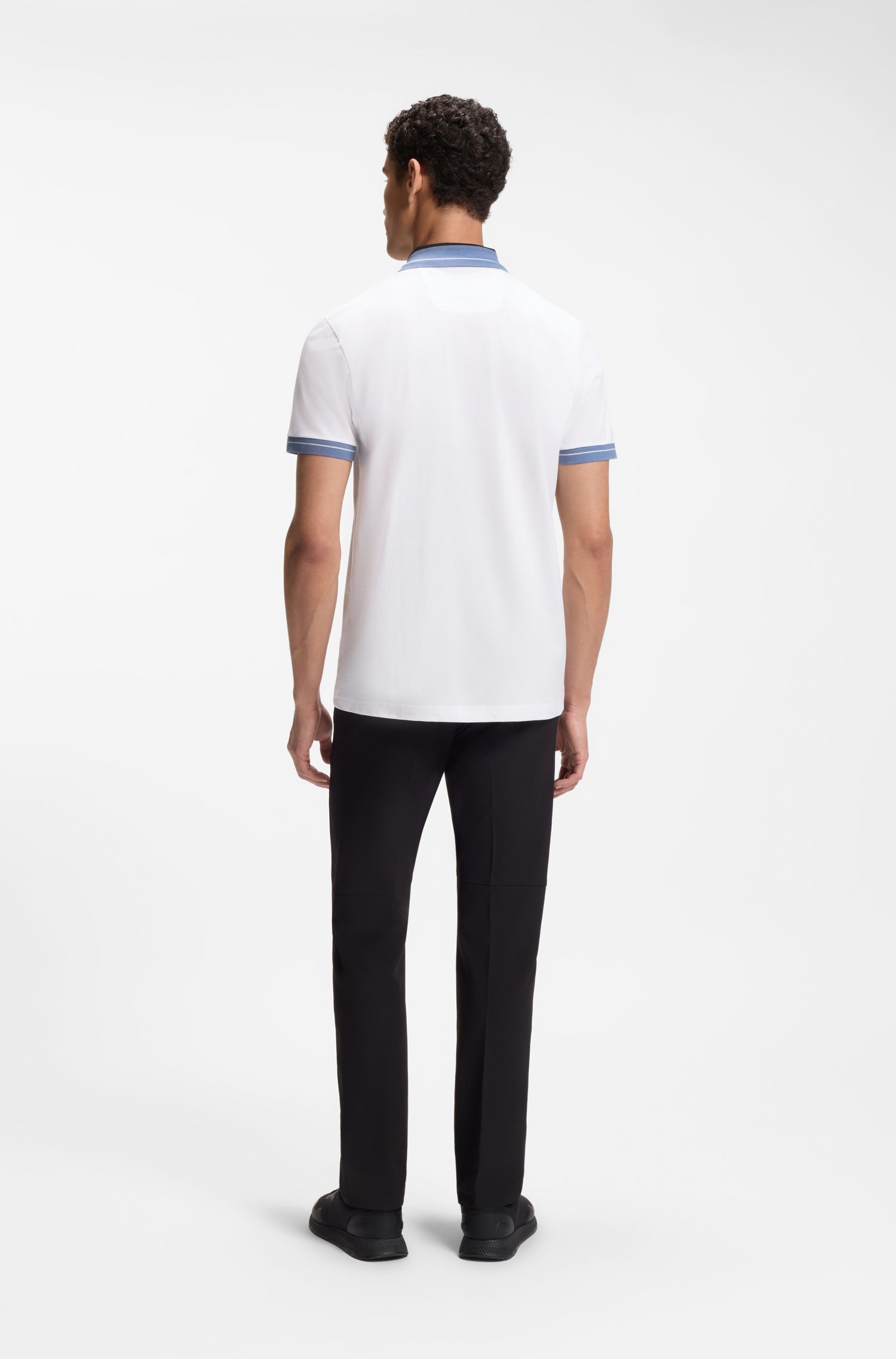 BOSS - Áo polo viền sọc bằng vải cotton co giãn
