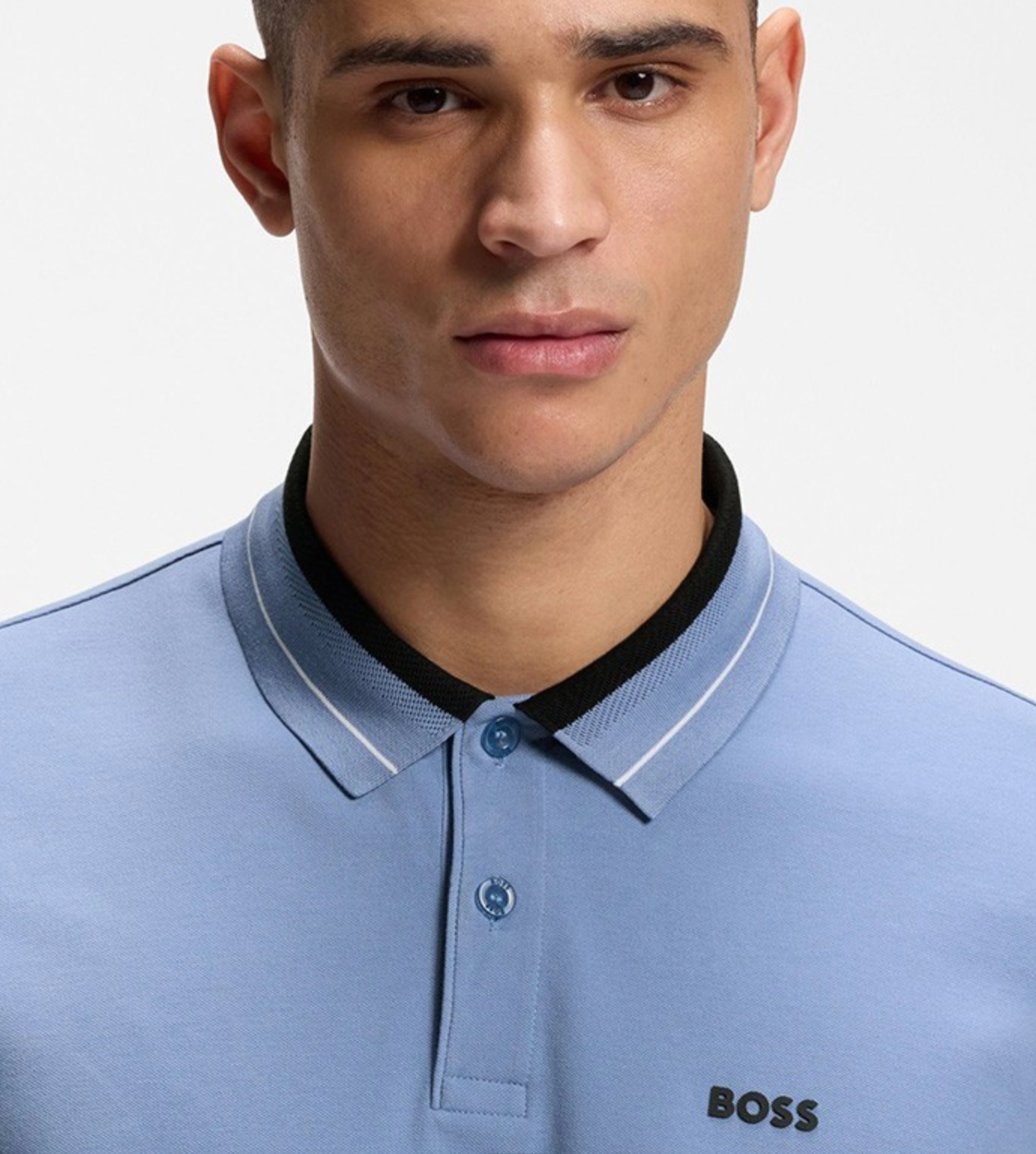 BOSS - Áo polo viền sọc bằng vải cotton co giãn