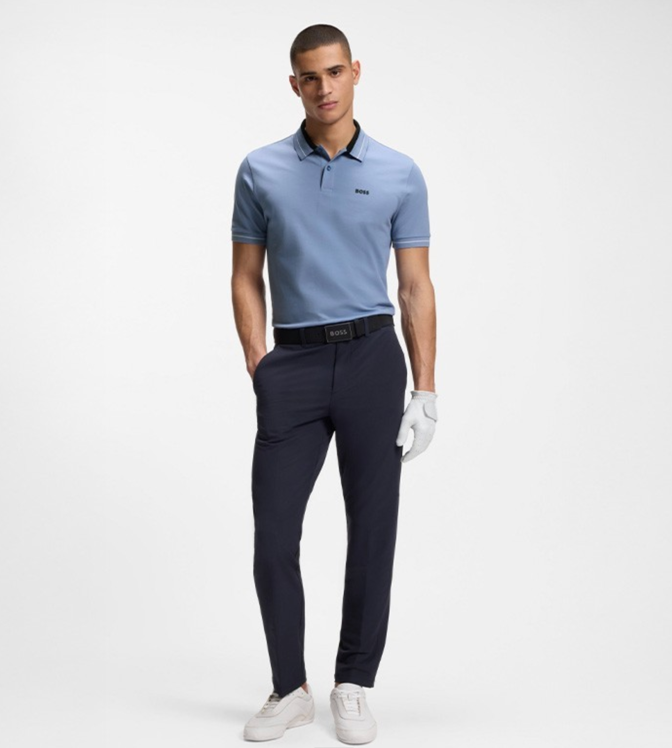 BOSS - Áo polo viền sọc bằng vải cotton co giãn