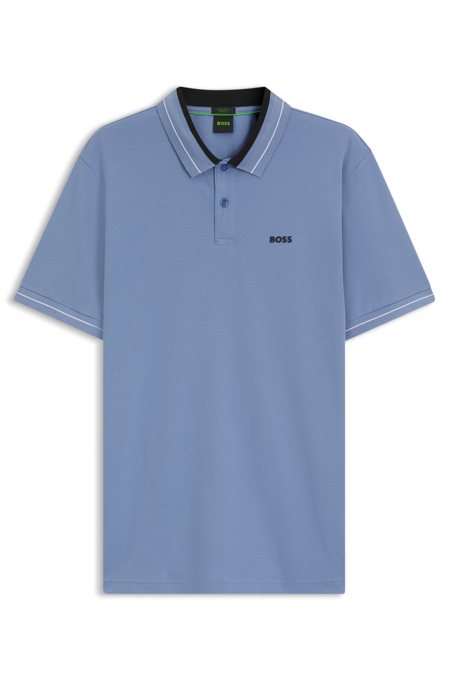 BOSS - Áo polo viền sọc bằng vải cotton co giãn