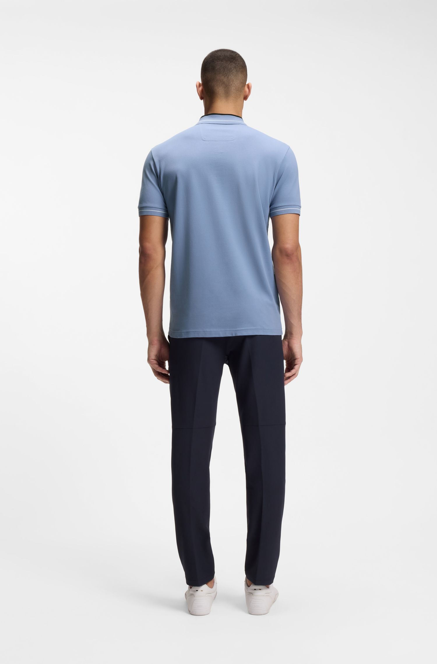BOSS - Áo polo viền sọc bằng vải cotton co giãn