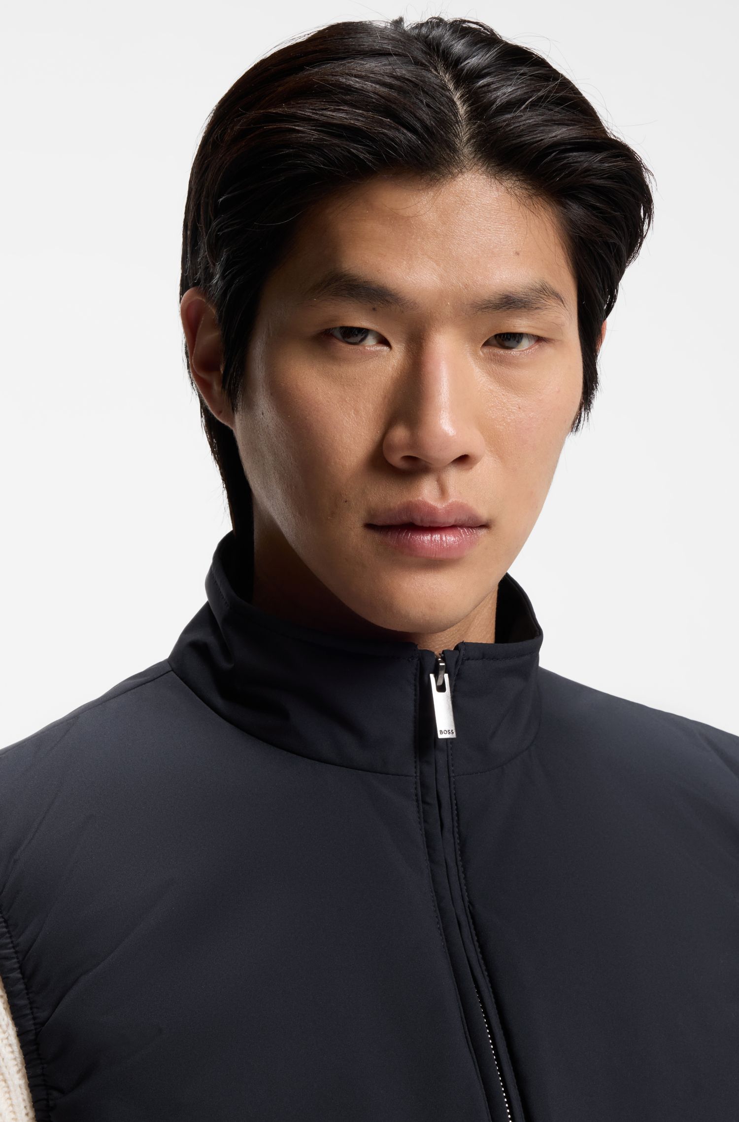 BOSS - Áo gile viền dệt kim vải chống thấm nước