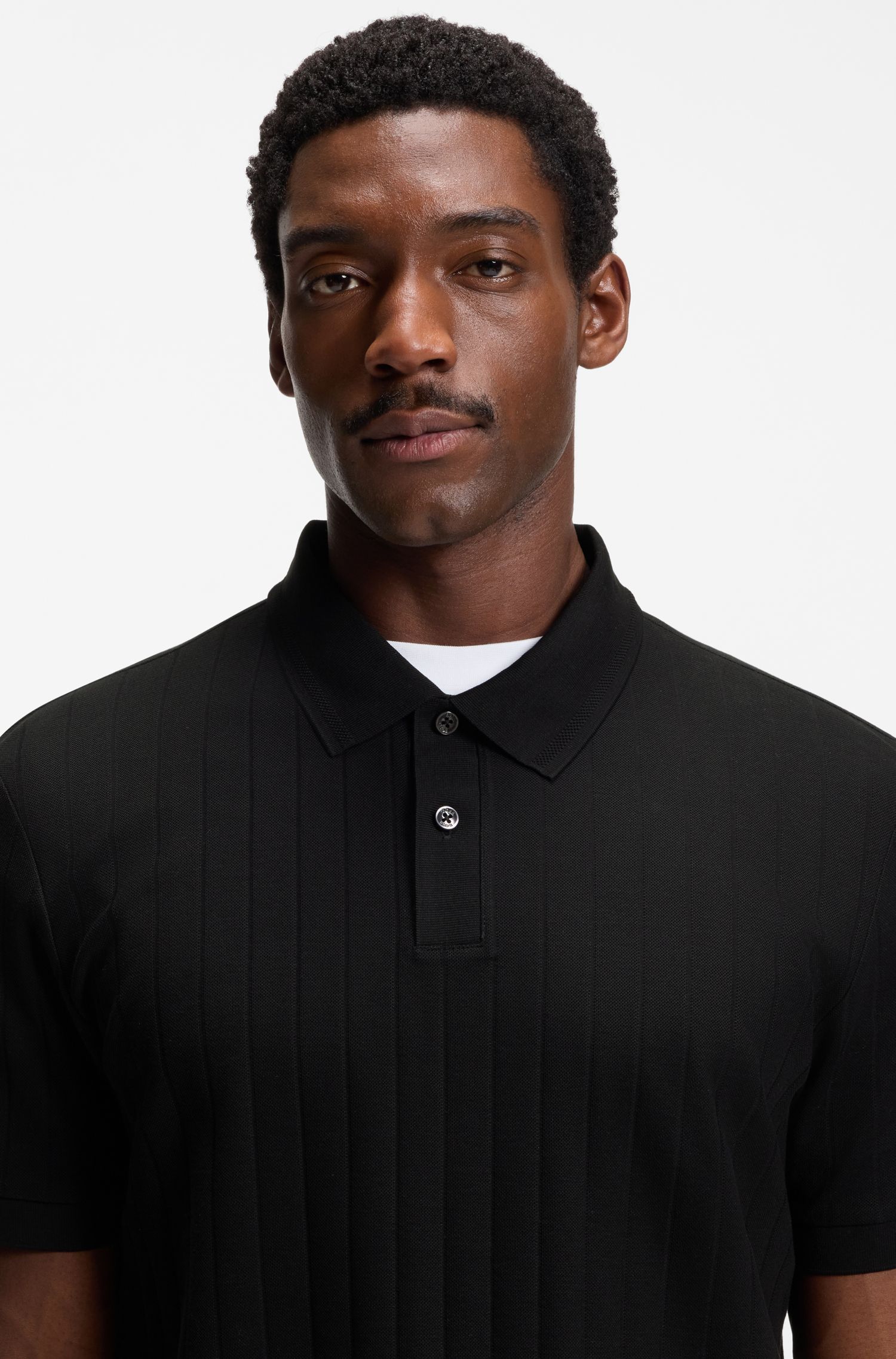 BOSS - Áo polo kẻ sọc dọc cotton mercer