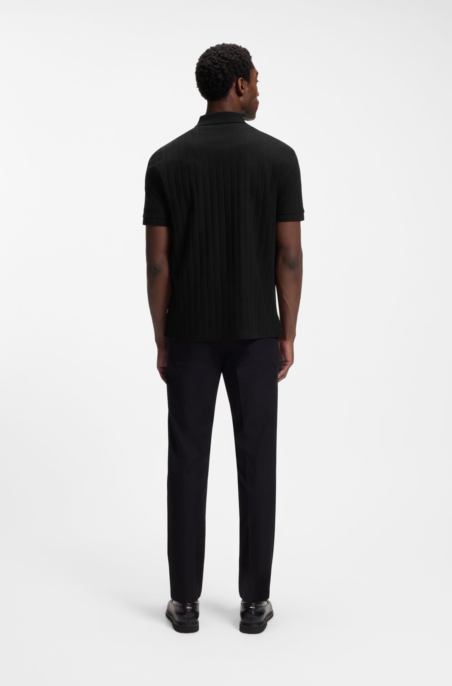 BOSS - Áo polo kẻ sọc dọc cotton mercer