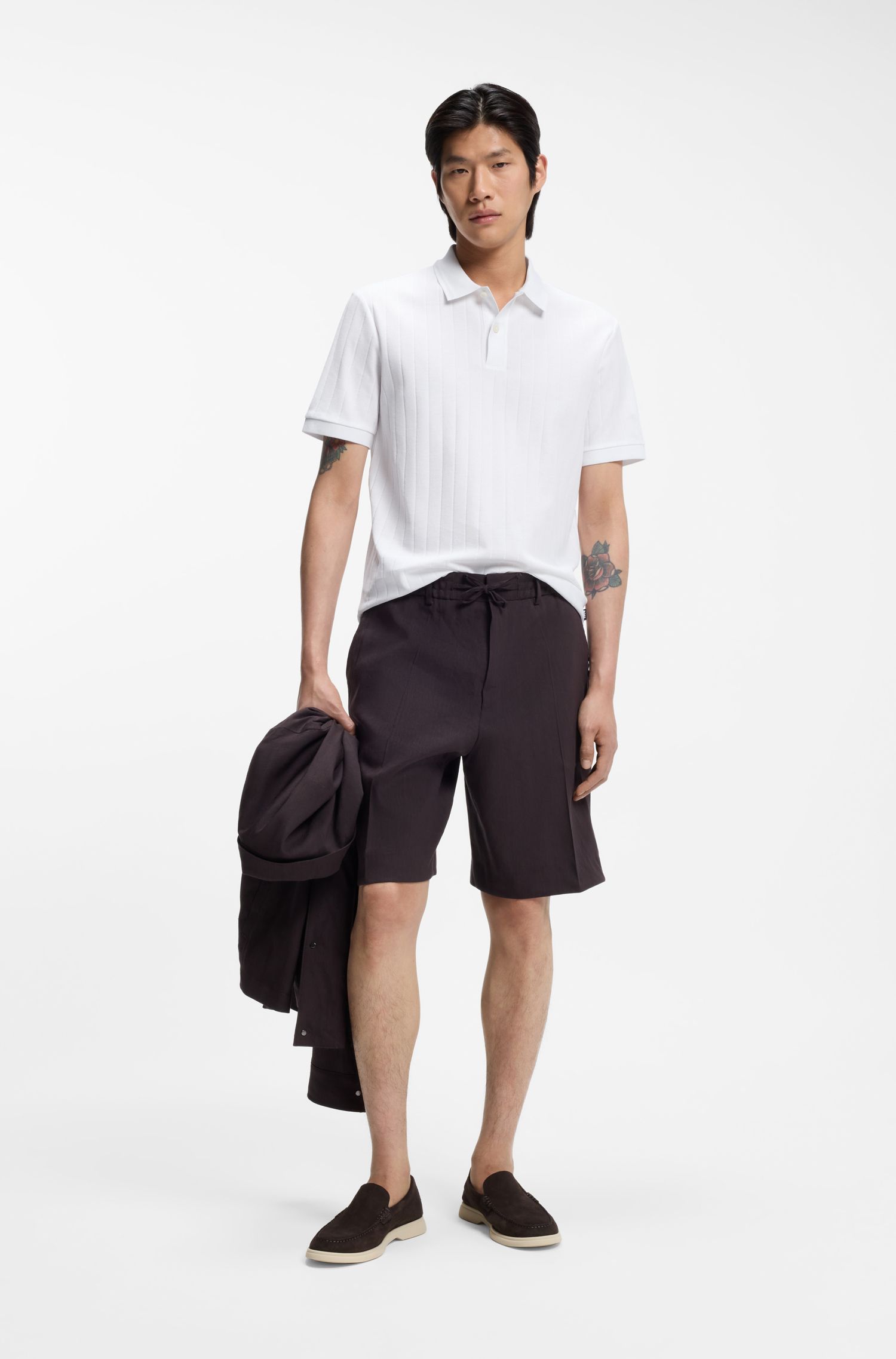 BOSS - Áo polo kẻ sọc dọc cotton mercer