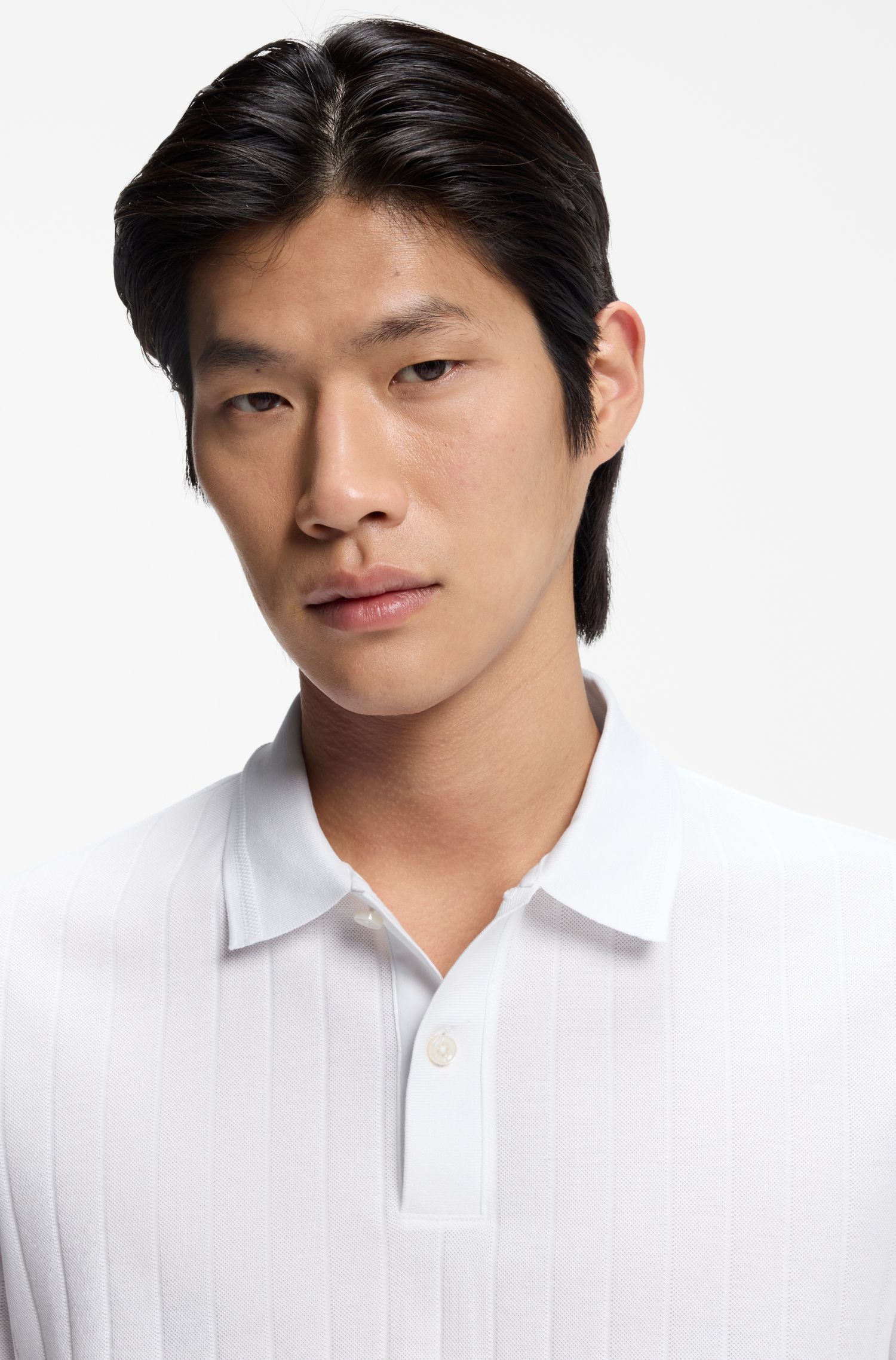 BOSS - Áo polo kẻ sọc dọc cotton mercer