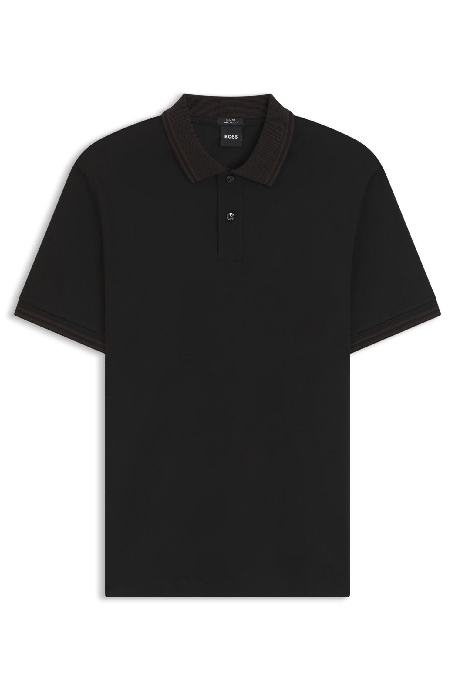 BOSS - Áo polo dáng ôm, viền sọc, cotton mercerized