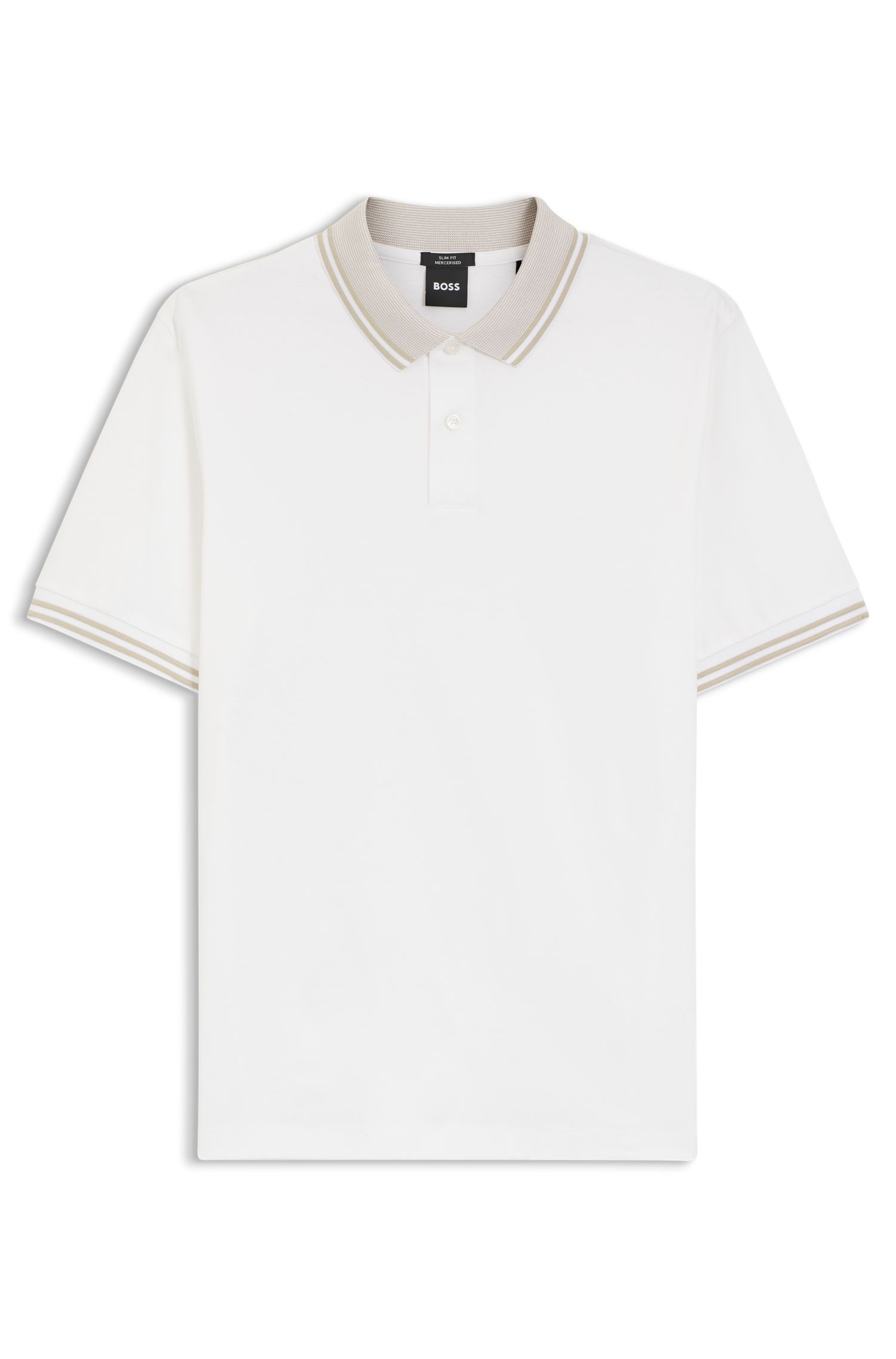 BOSS - Áo polo dáng ôm, viền sọc, cotton mercerized