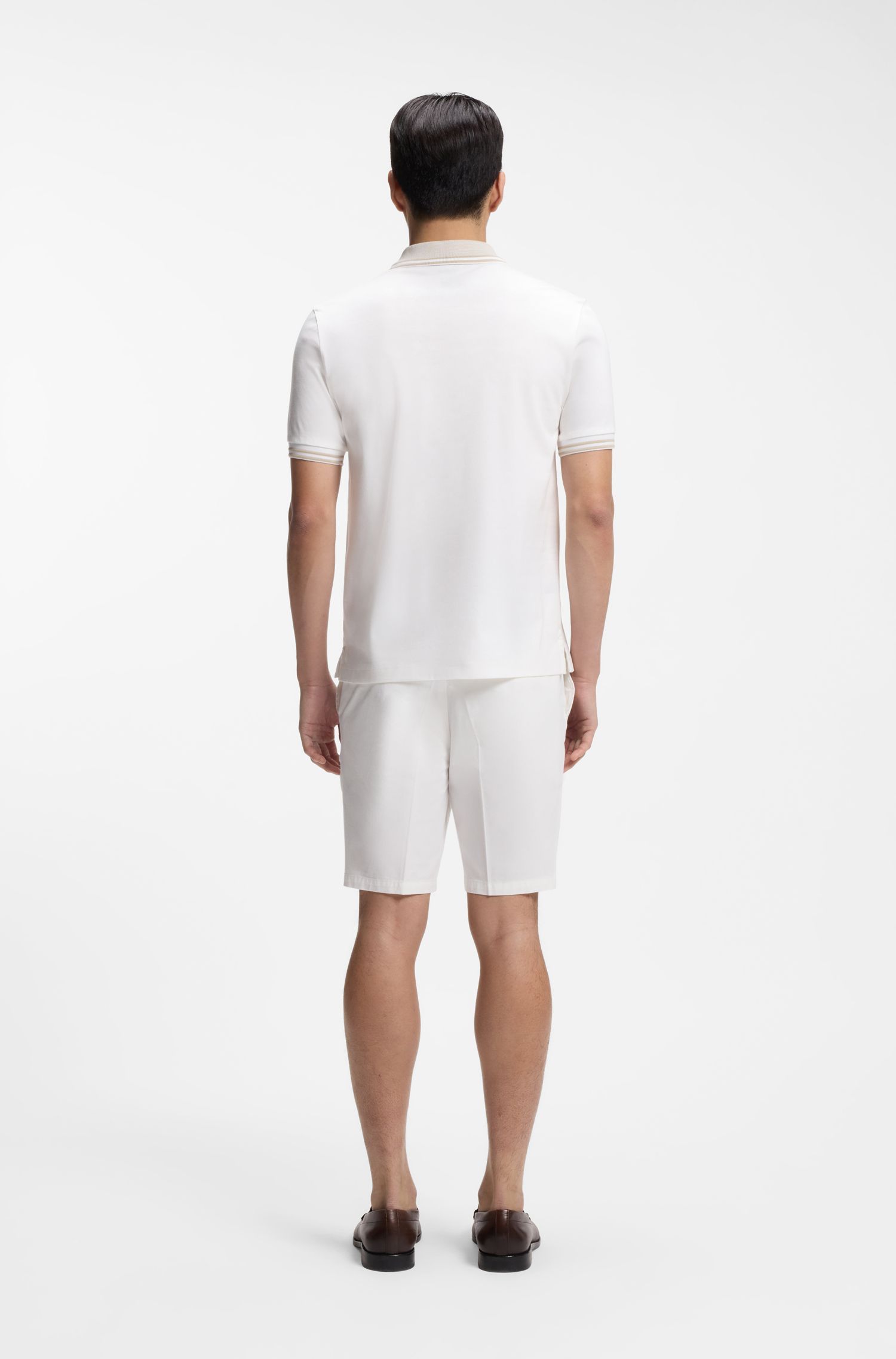 BOSS - Áo polo dáng ôm, viền sọc, cotton mercerized