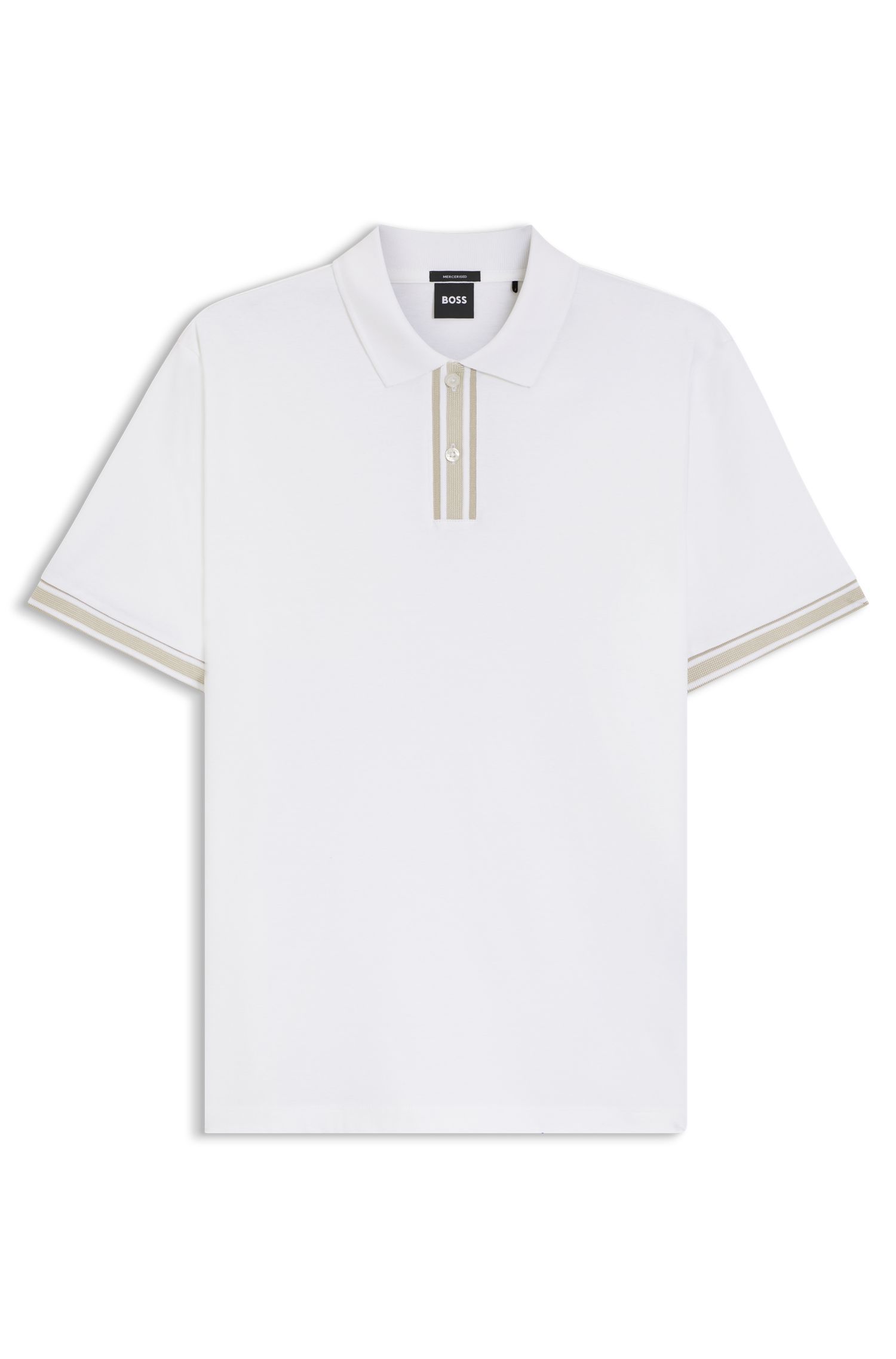 BOSS - Áo polo viền sọc cotton mercerized