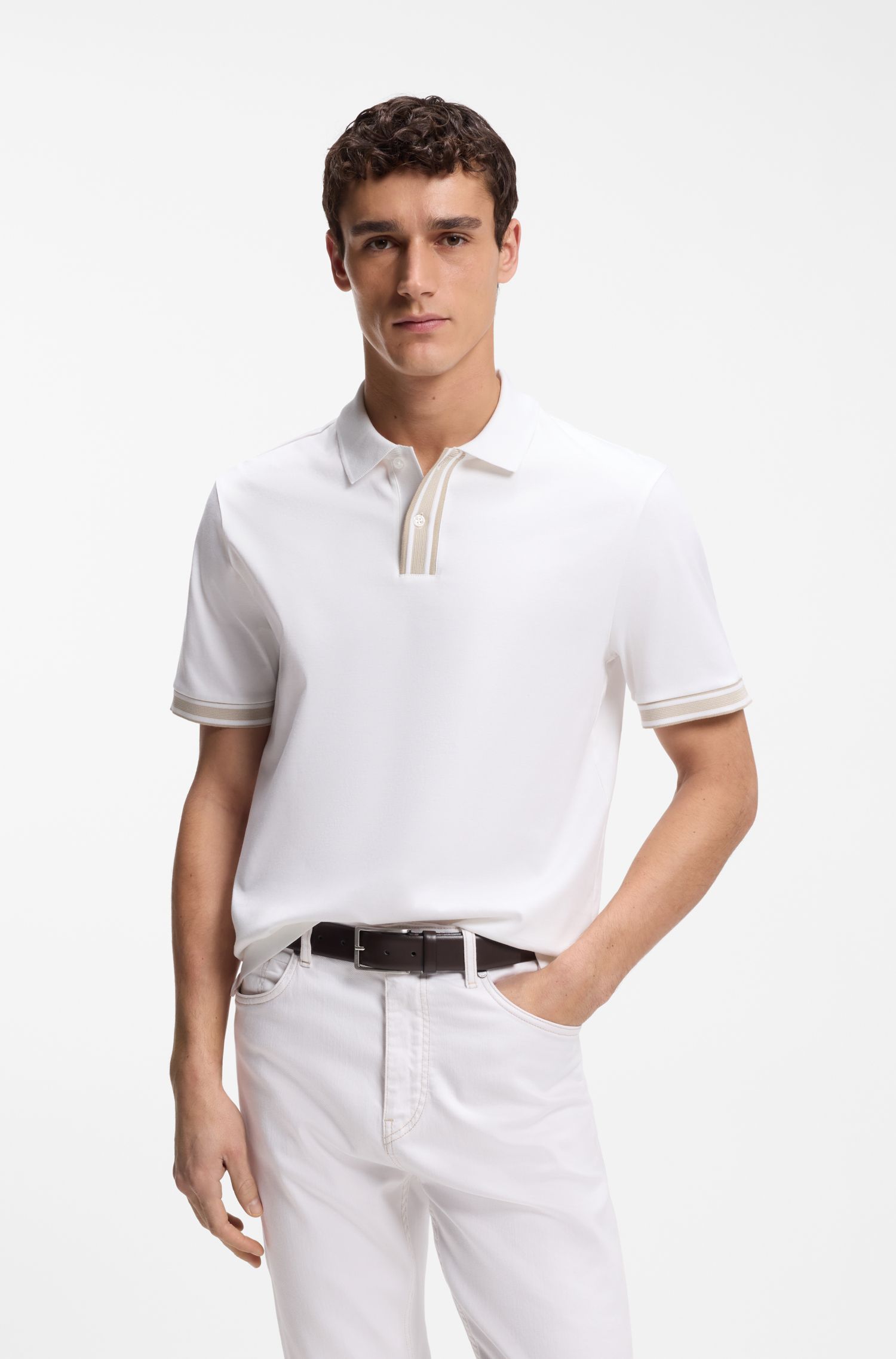 Áo polo viền sọc cotton mercerized